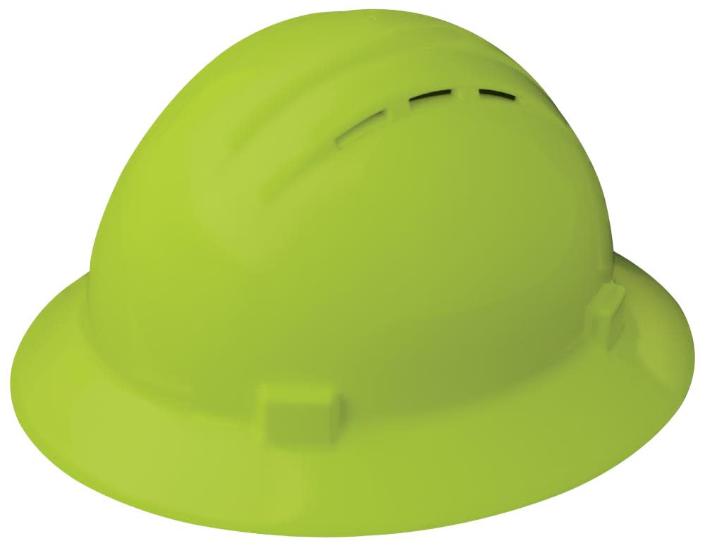 ERB Hi-Vis Lime Americana Full Brim Vent Hard Hat Ratchet Suspension - Flockneti