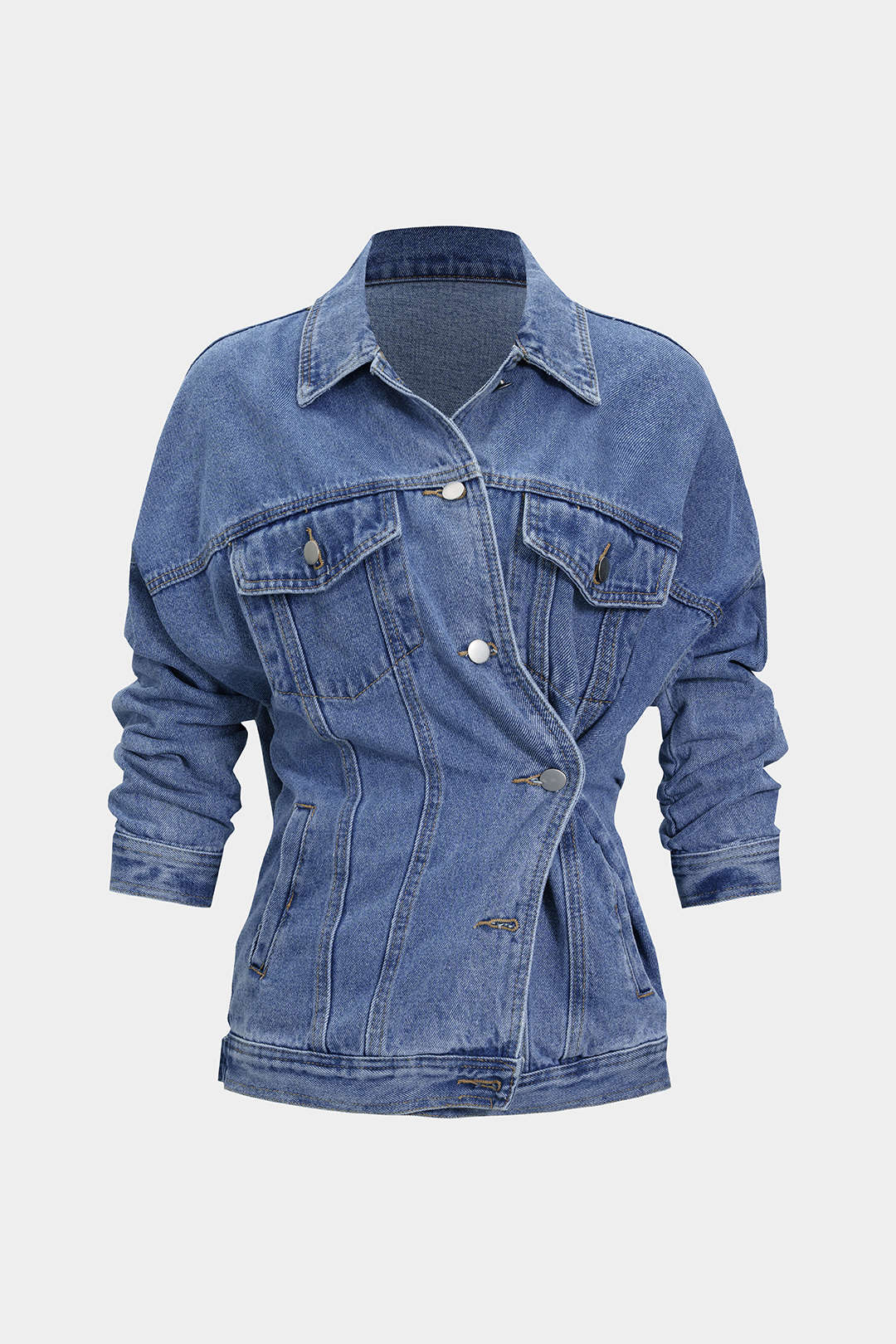 Denim V-Neck Distressed Washed Outerwear - Flockneti