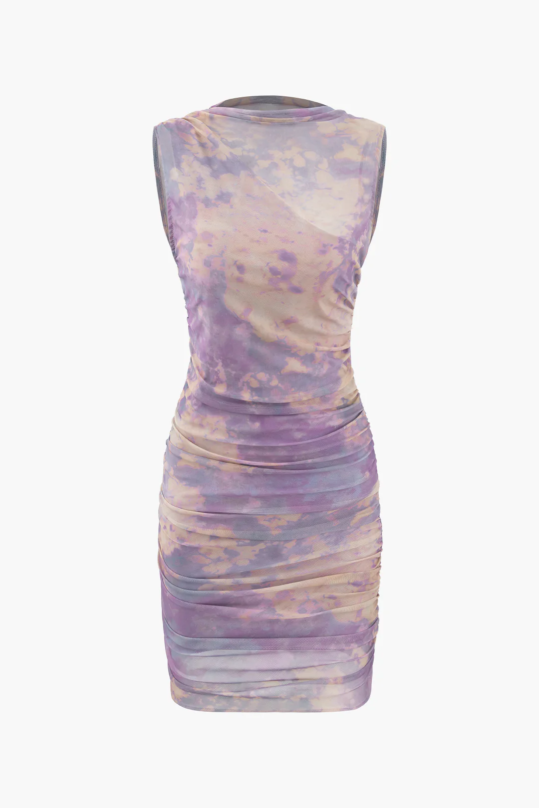 Contrast Round Neck Ruched Sleeveless Mini Dress - Flockneti