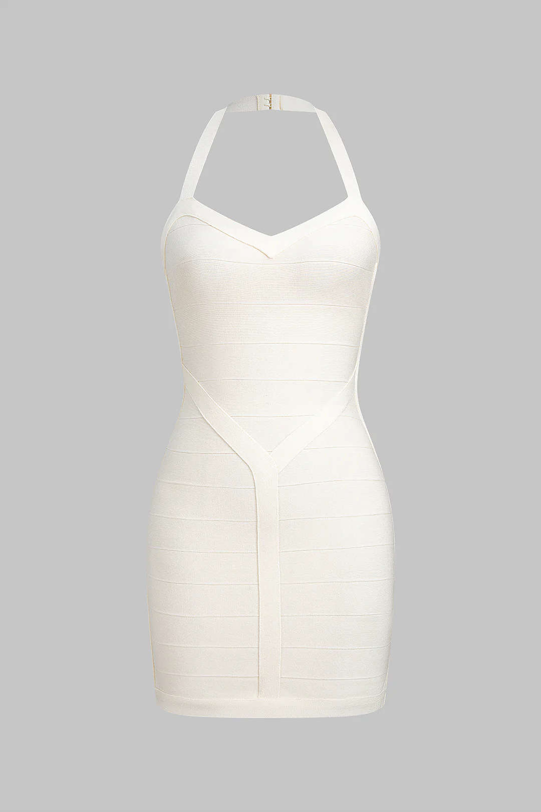 Halter V-Neck Buckle Backless Sleeveless Mini Dress - Flockneti