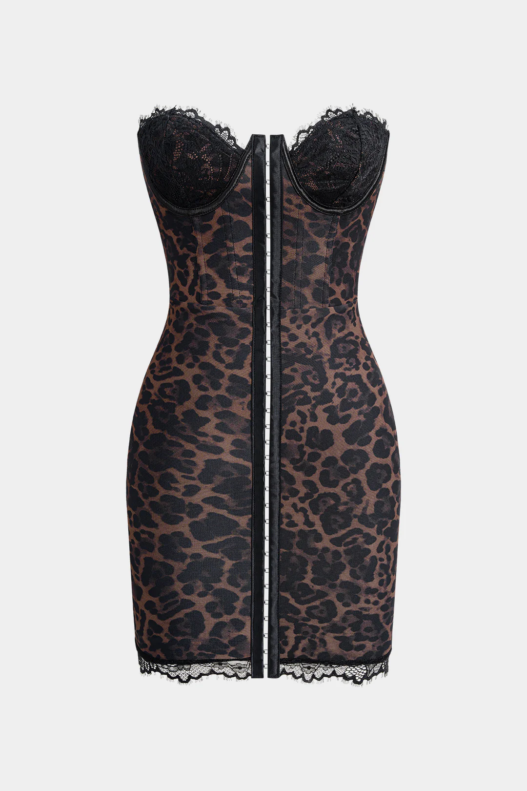 Leopard Print Patchwork Wrap Strapless Sleeveless Mini Dress - Flockneti