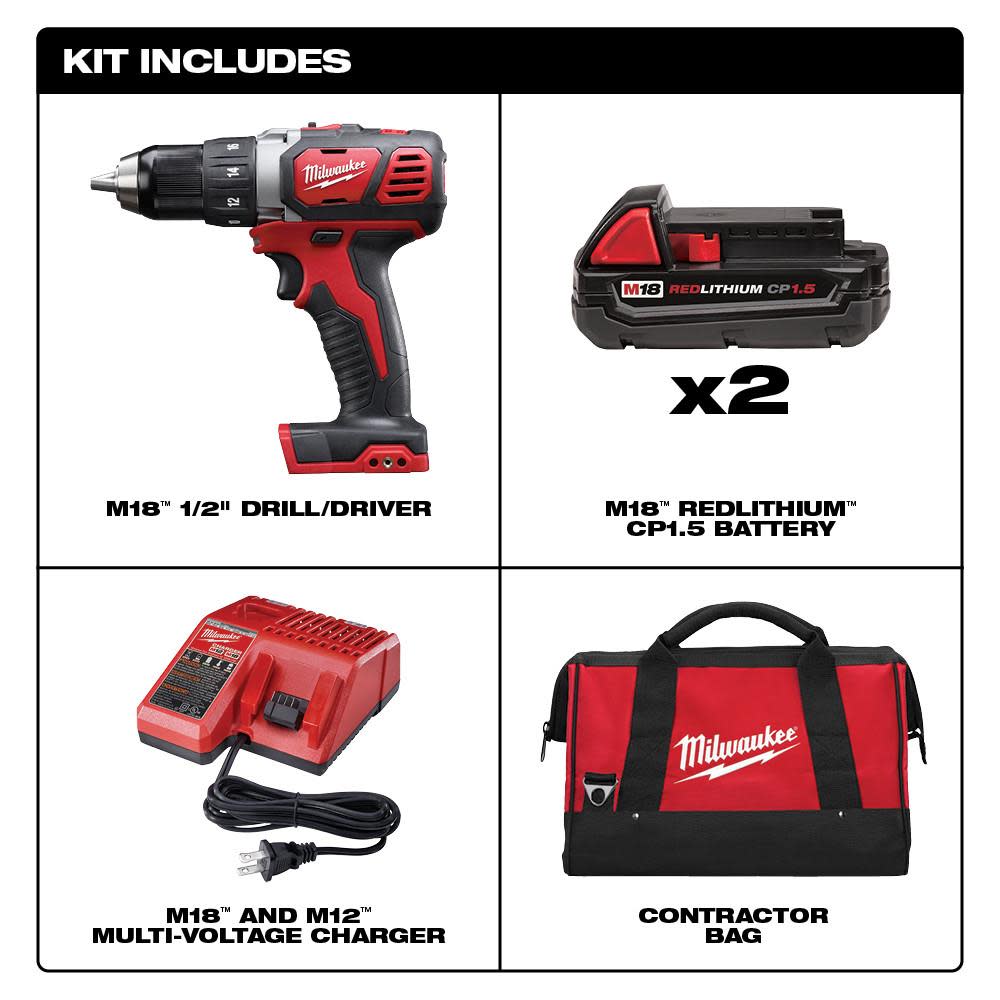 Milwaukee M18 Compact 1/2 In. Drill Driver Kit with Compact Batteries - Flockneti