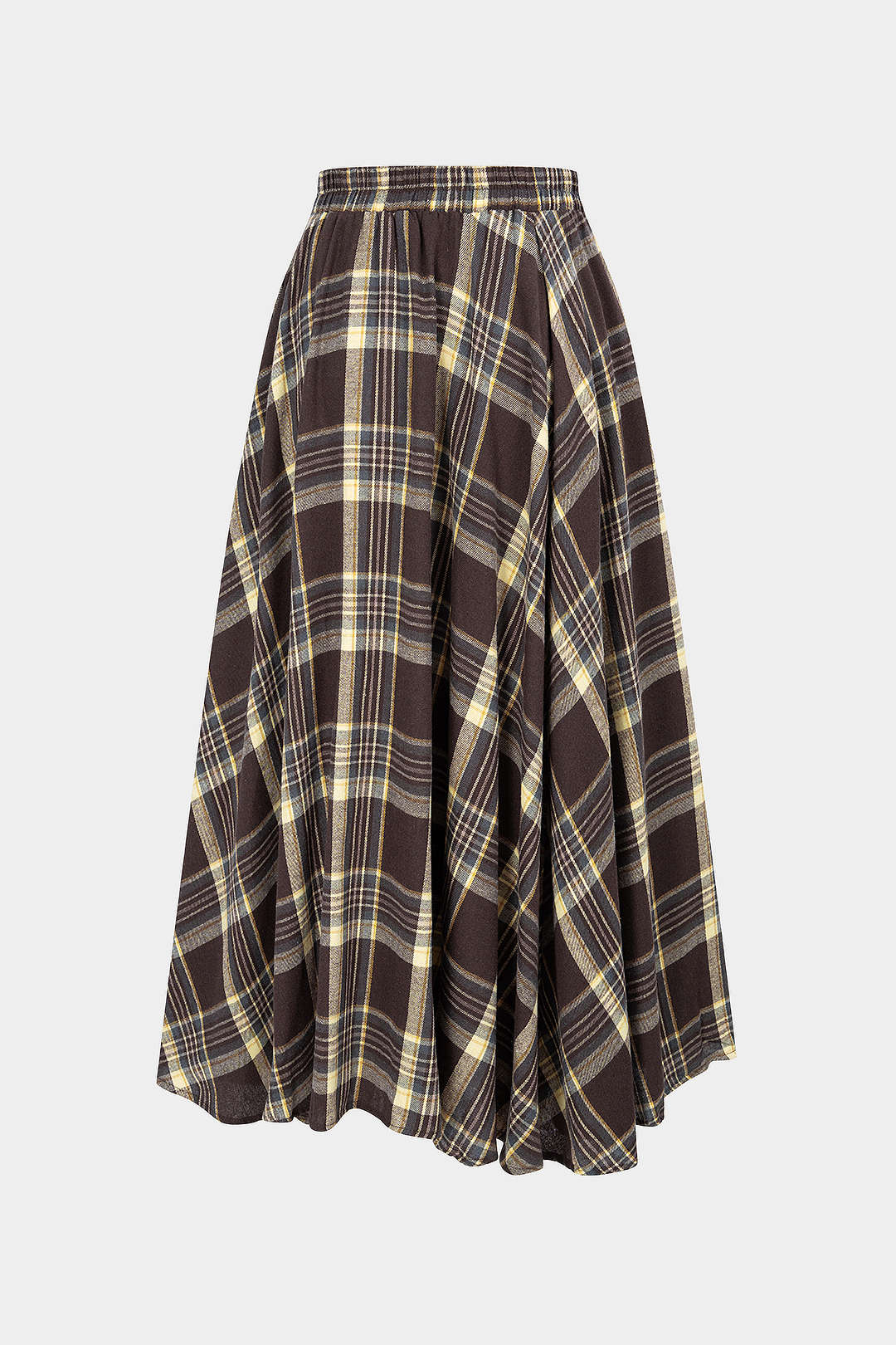 Plaid Print Irregular Hem High Waist Skirt - Flockneti