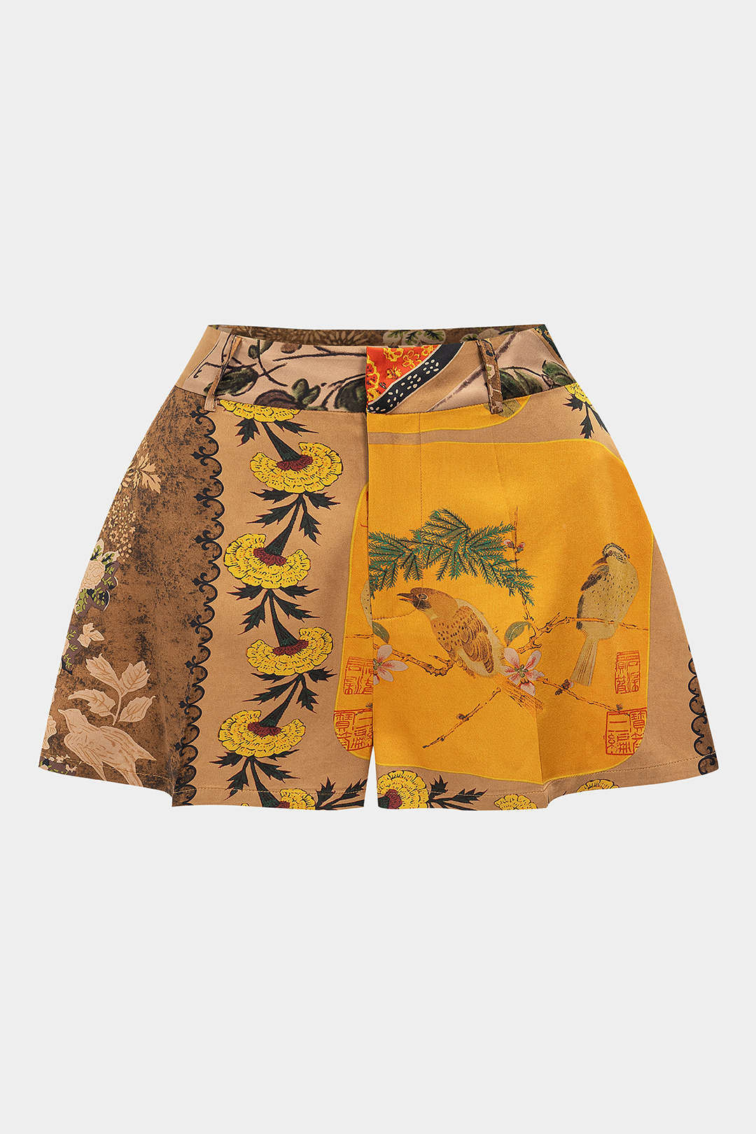 Plus Size Bohemian Print High Waist Zipper Shorts - Flockneti
