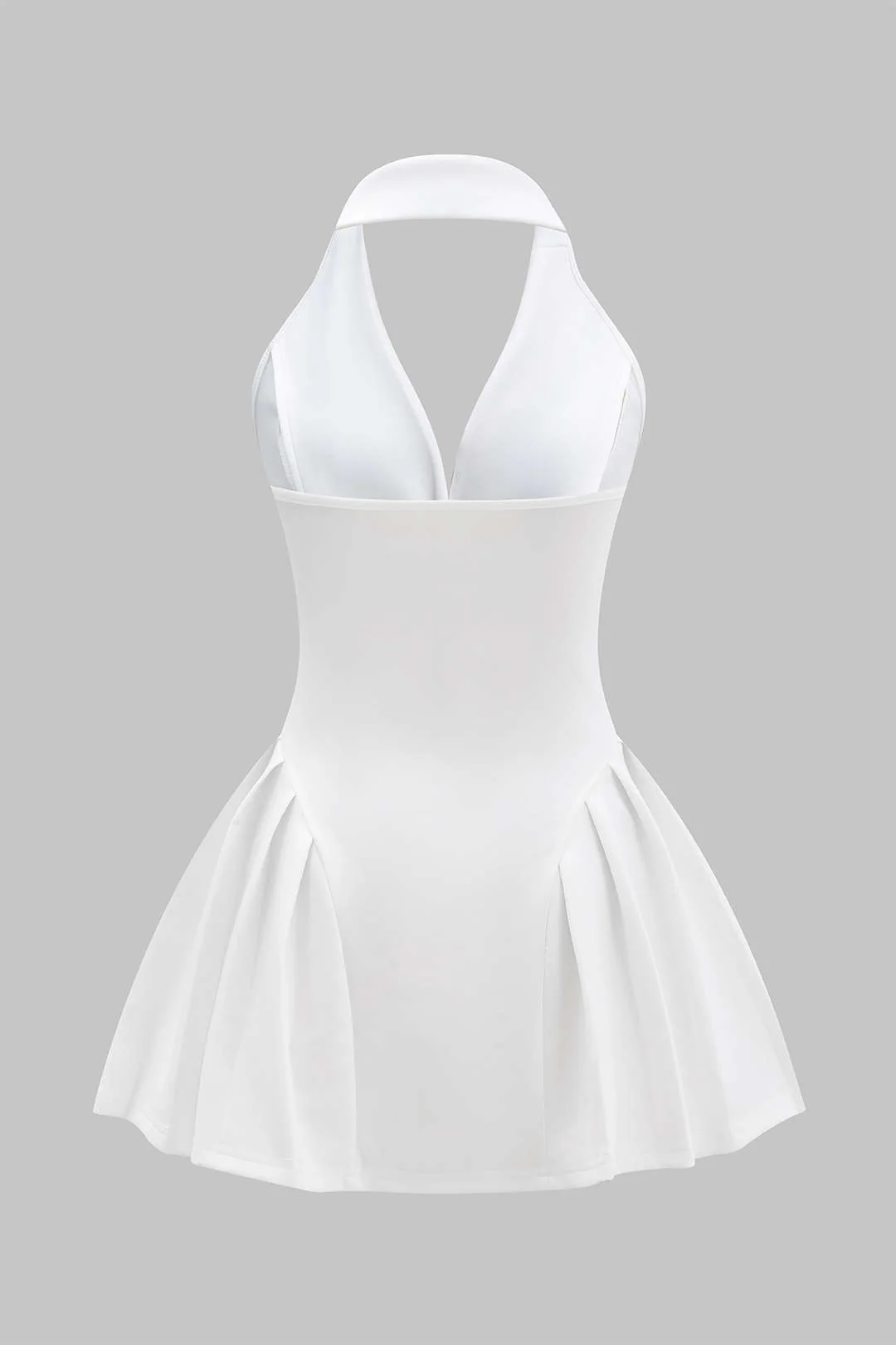 Halter Neck Button Ruffle Sleeveless Mini Dress - Flockneti