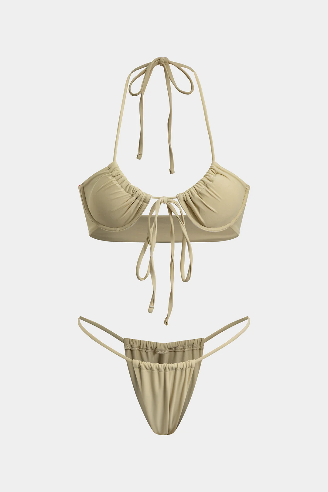 Halter Neck Tie Up Ruched Bikini Set - Flockneti
