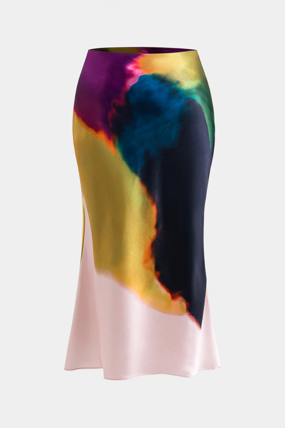 Plus Size Ombre Print Satin Zipper Skirt - Flockneti