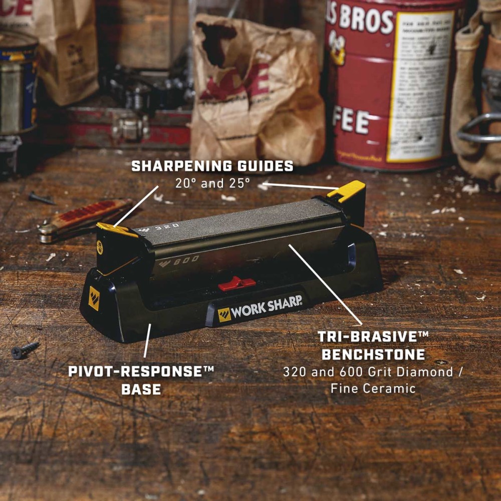 Work Sharp Angle Guided Benchstone Knife Sharpener with Tri-Brasive & Pivot - Flockneti