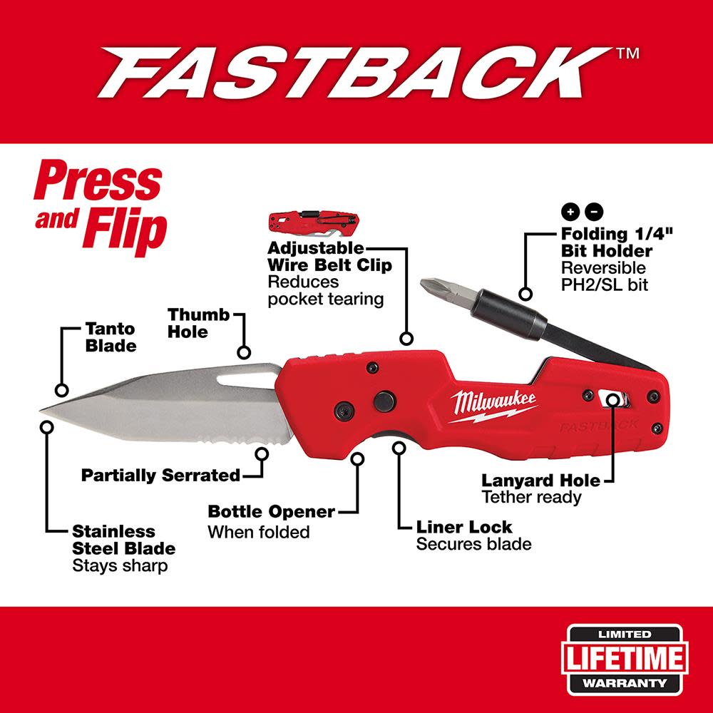 Milwaukee FASTBACK 5in1 Folding Knife - Flockneti