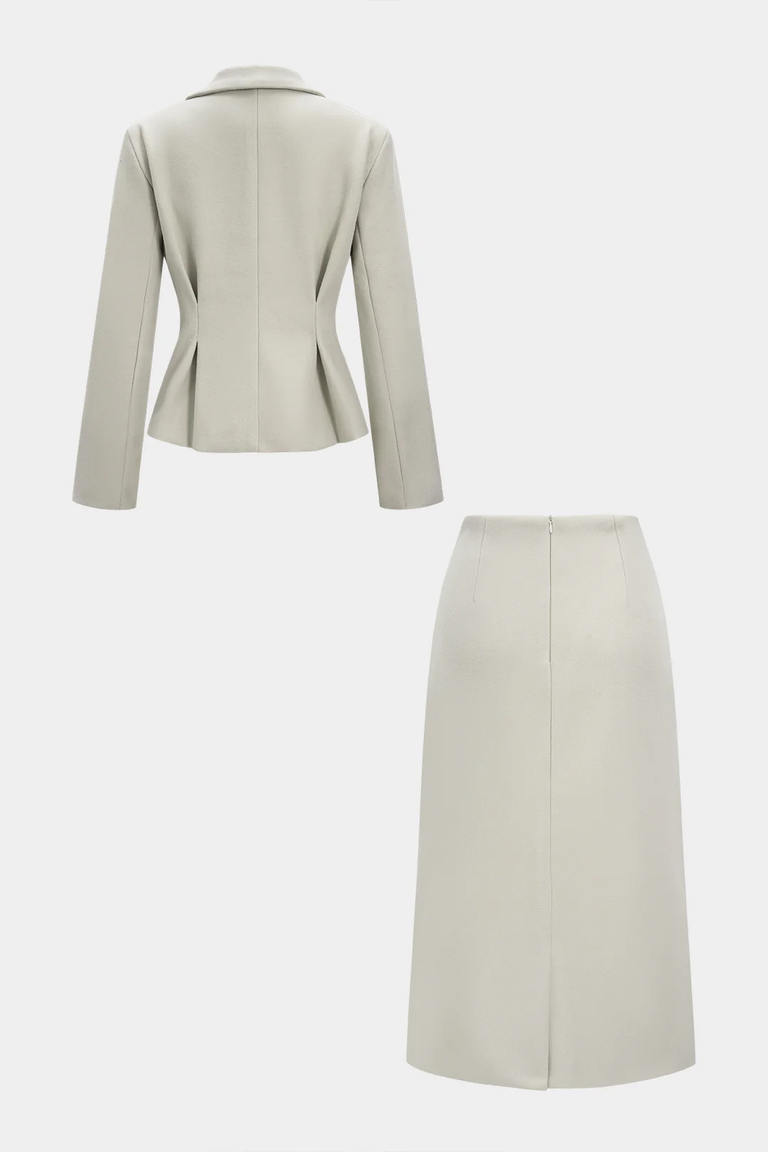 Ruched V-Neck Blazer And Zipper Skirt Set - Flockneti
