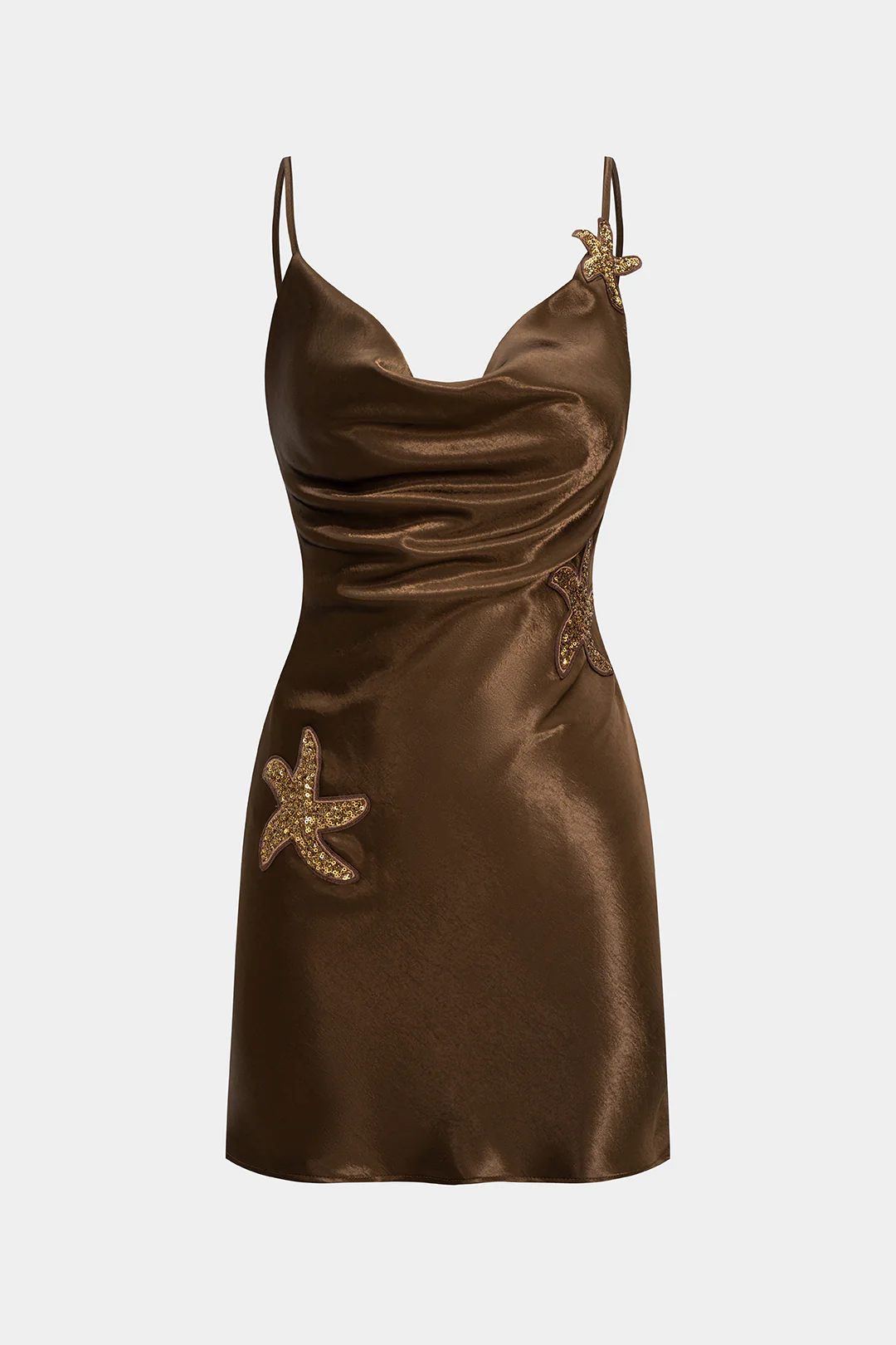 Satin Sequins Appliques Zipper Backless Sleeveless Mini Dress - Flockneti
