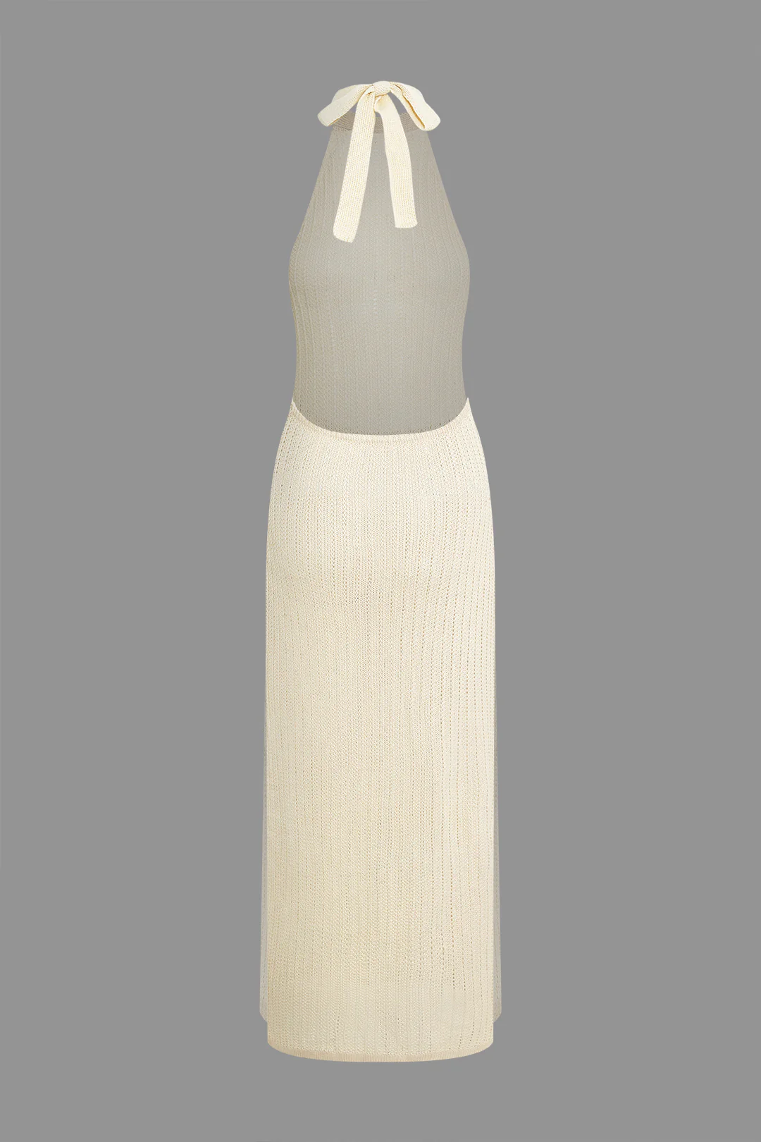 Knit Solid Halter Neck Tie-Back Backless Dress - Flockneti