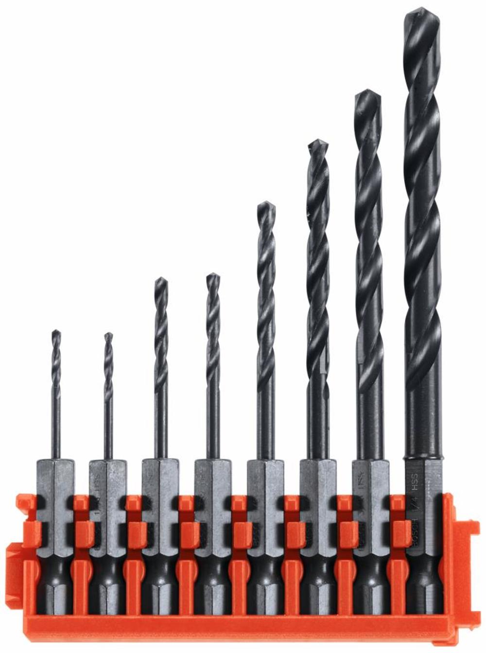 Bosch 8 pc Impact Tough Black Oxide Drill Bits with Clip for Custom Case System - Flockneti