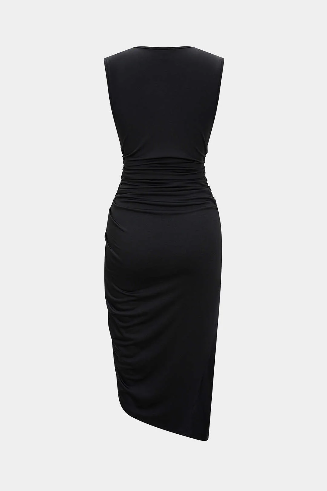 Ruched V-Neck Slit Asymmetrical Sleeveless Midi Dress - Flockneti
