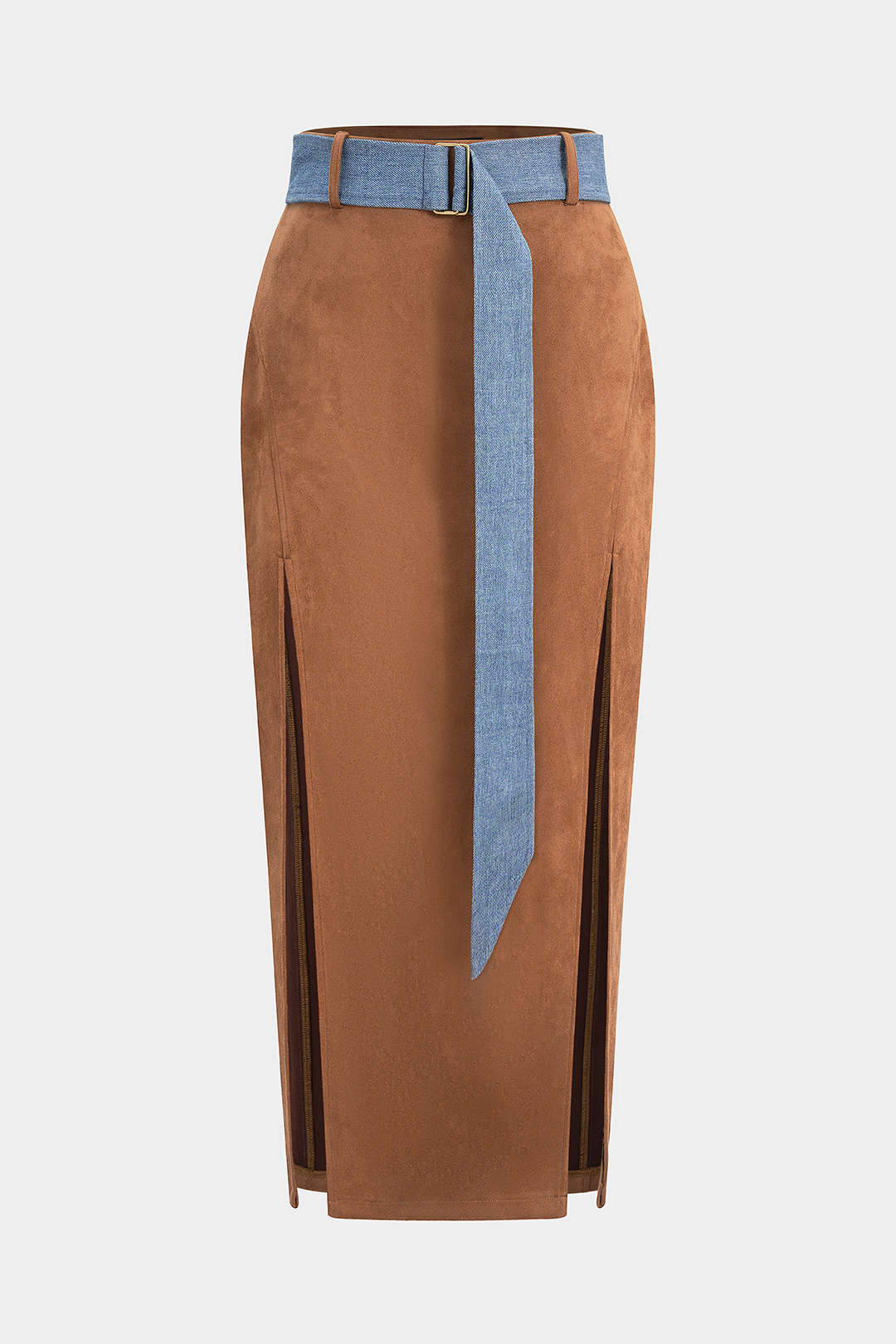 Suede Belted High Slit Skirt - Flockneti