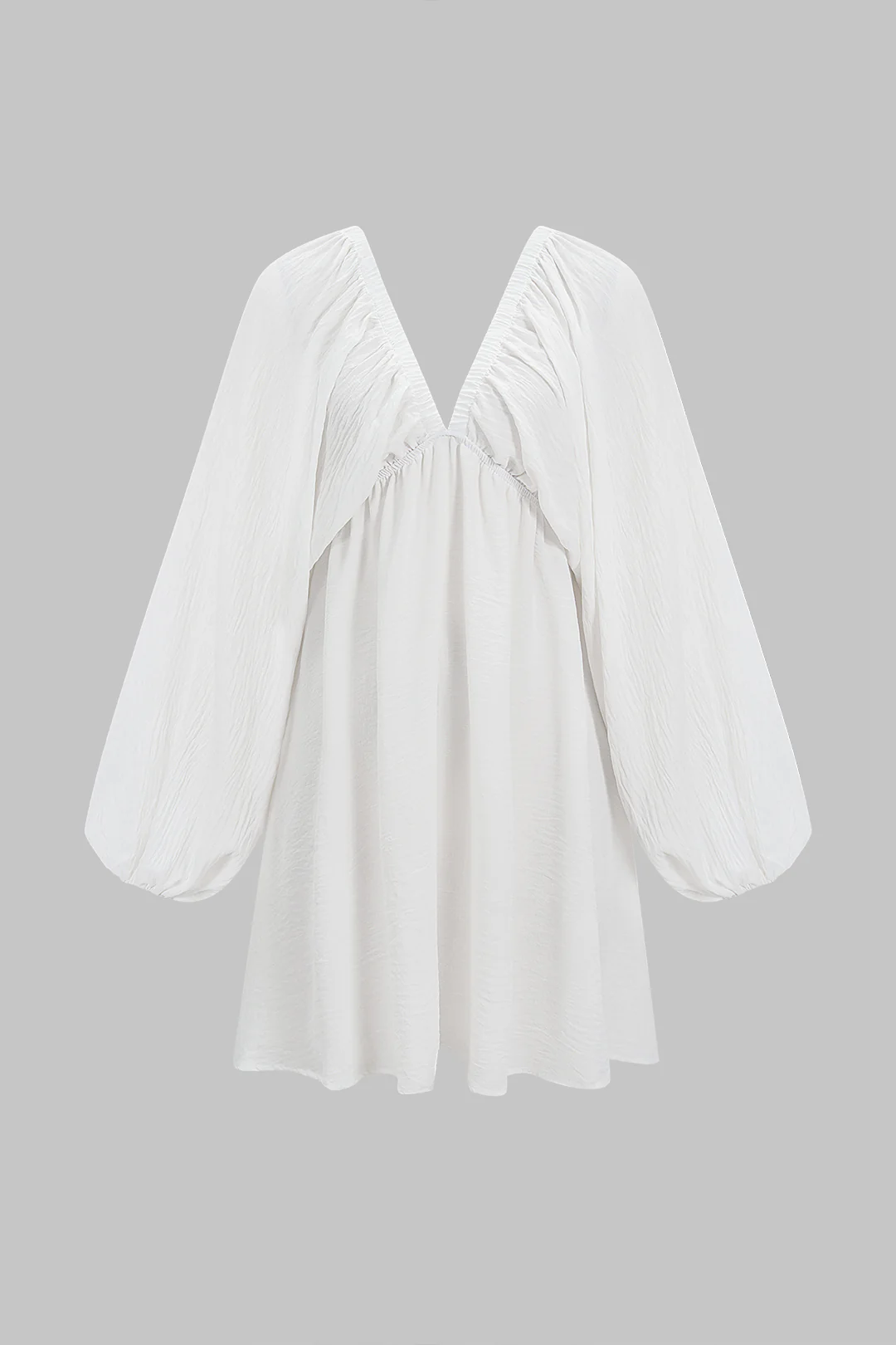 V-Neck Ruched Puff Sleeve Mini Dress - Flockneti
