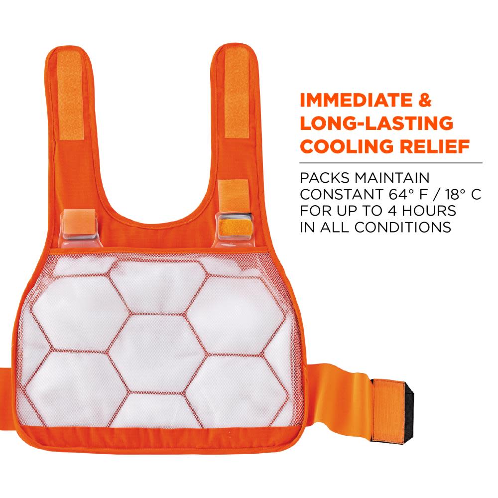 Ergodyne Chill-Its 6215 L/XL Orange Premium FR Phase Change Cooling Vest with Packs - Flockneti