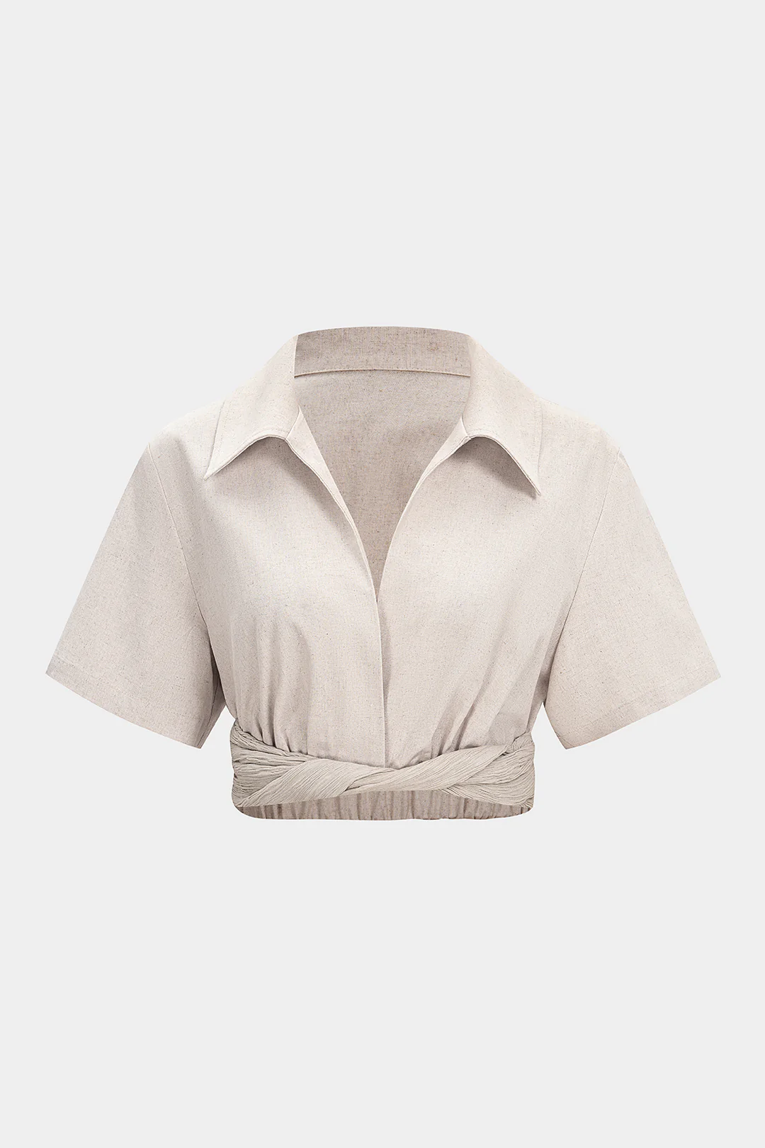 Linen Lapel Twist Knot Cropped Top - Flockneti