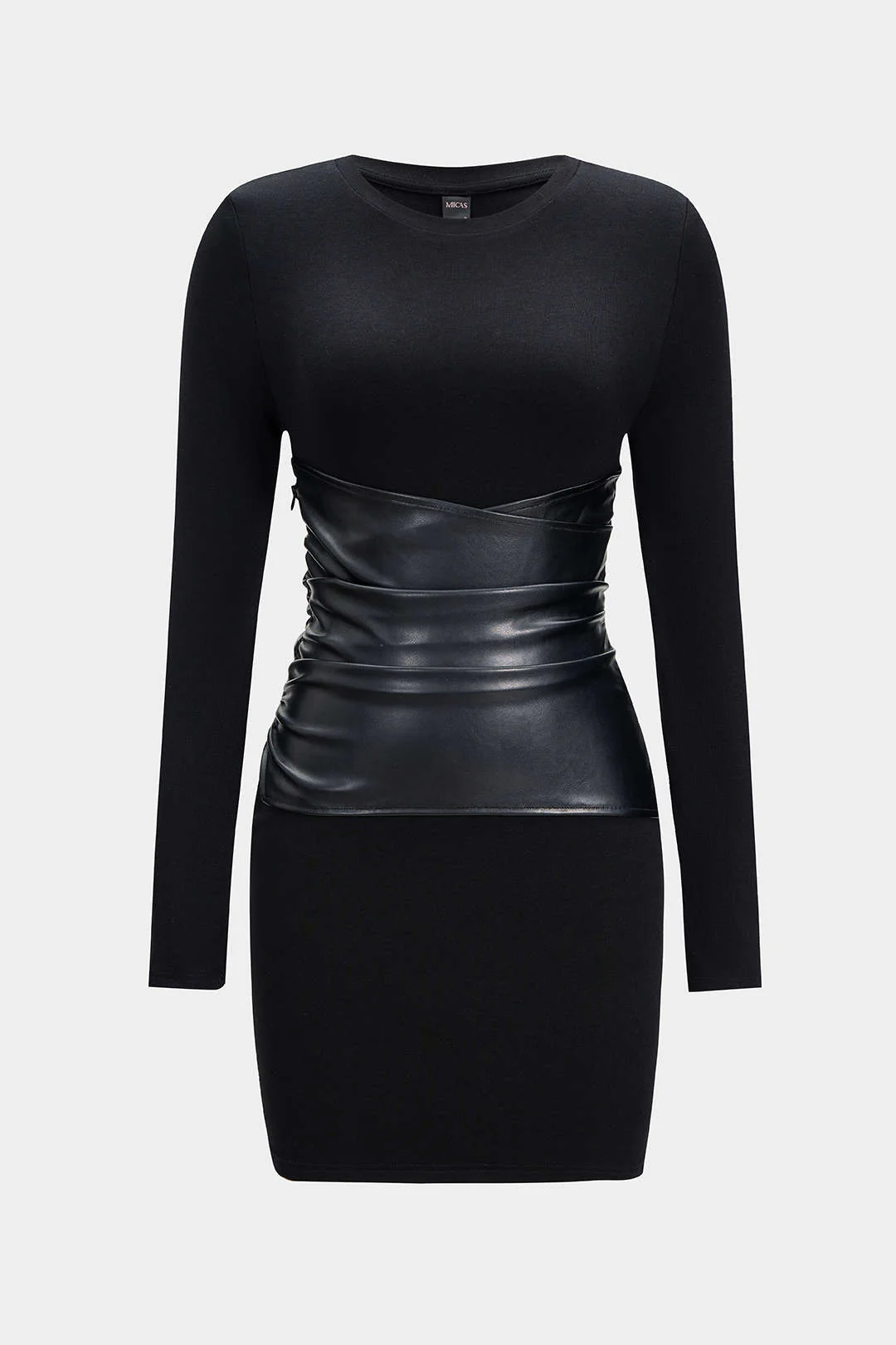 Faux Leather Patchwork Long Sleeve Mini Dress - Flockneti