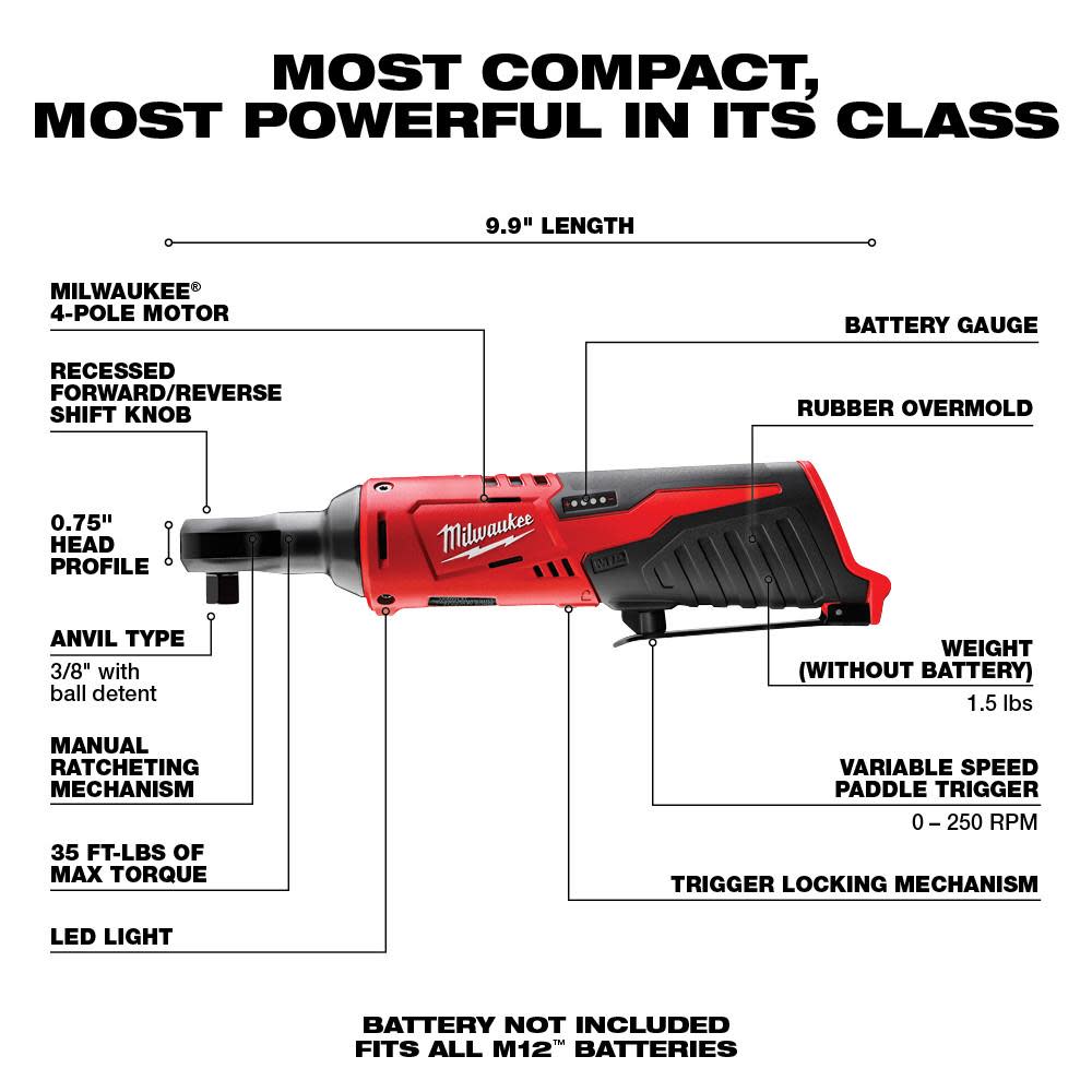 Milwaukee M12 3/8″ Ratchet Cordless Reconditioned - Flockneti