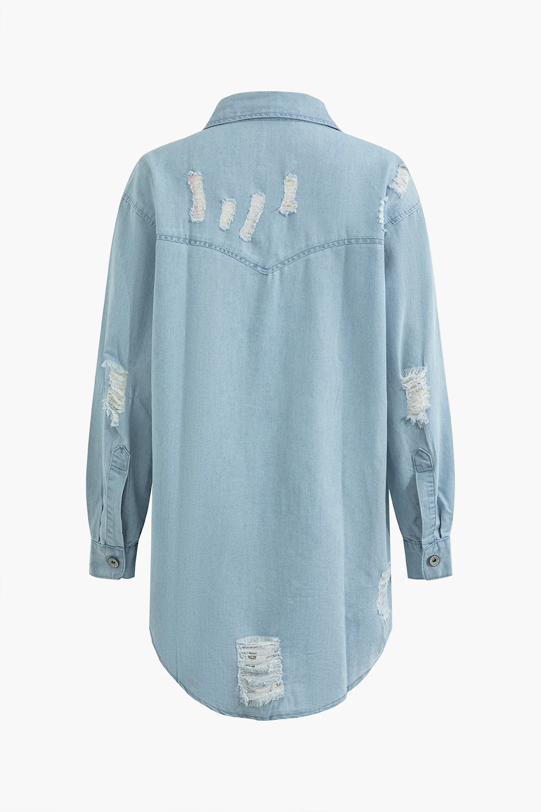 Denim Button Asymmetric Ripped Outerwear - Flockneti