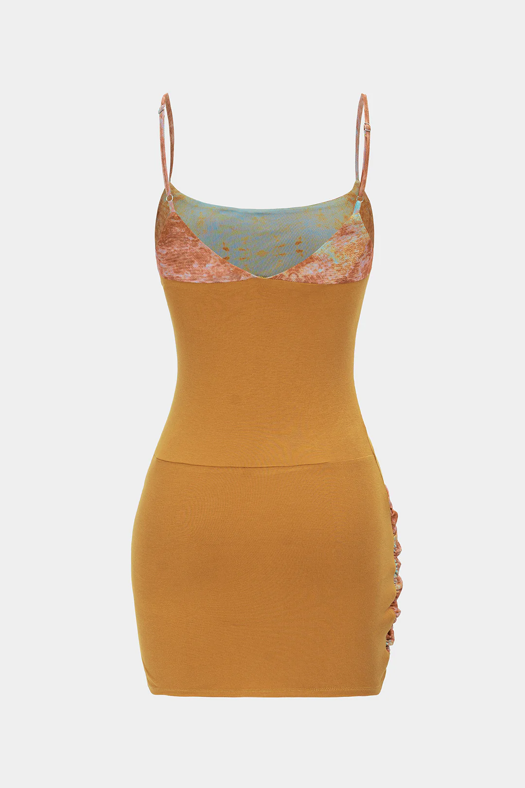 Mesh Patchwork Asymmetrical Ruched Sleeveless Mini Dress - Flockneti