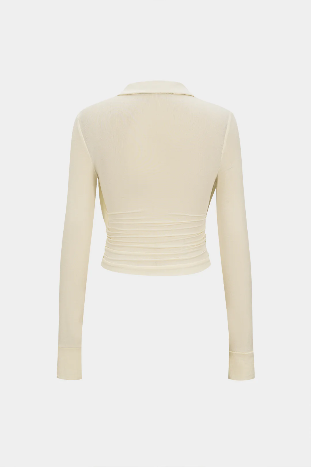 Polo Collar Ruched Long-Sleeve Top - Flockneti