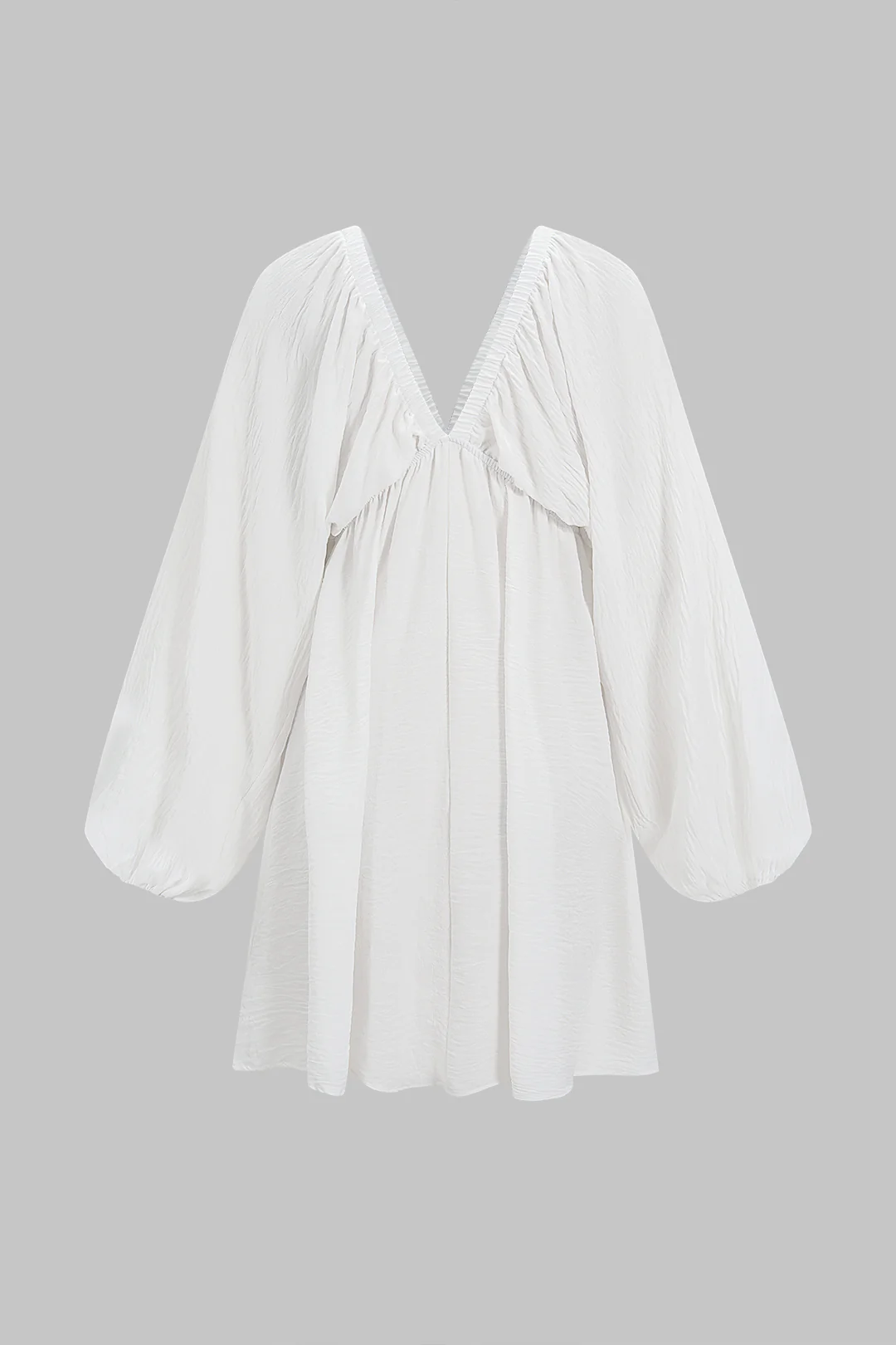 V-Neck Ruched Puff Sleeve Mini Dress - Flockneti