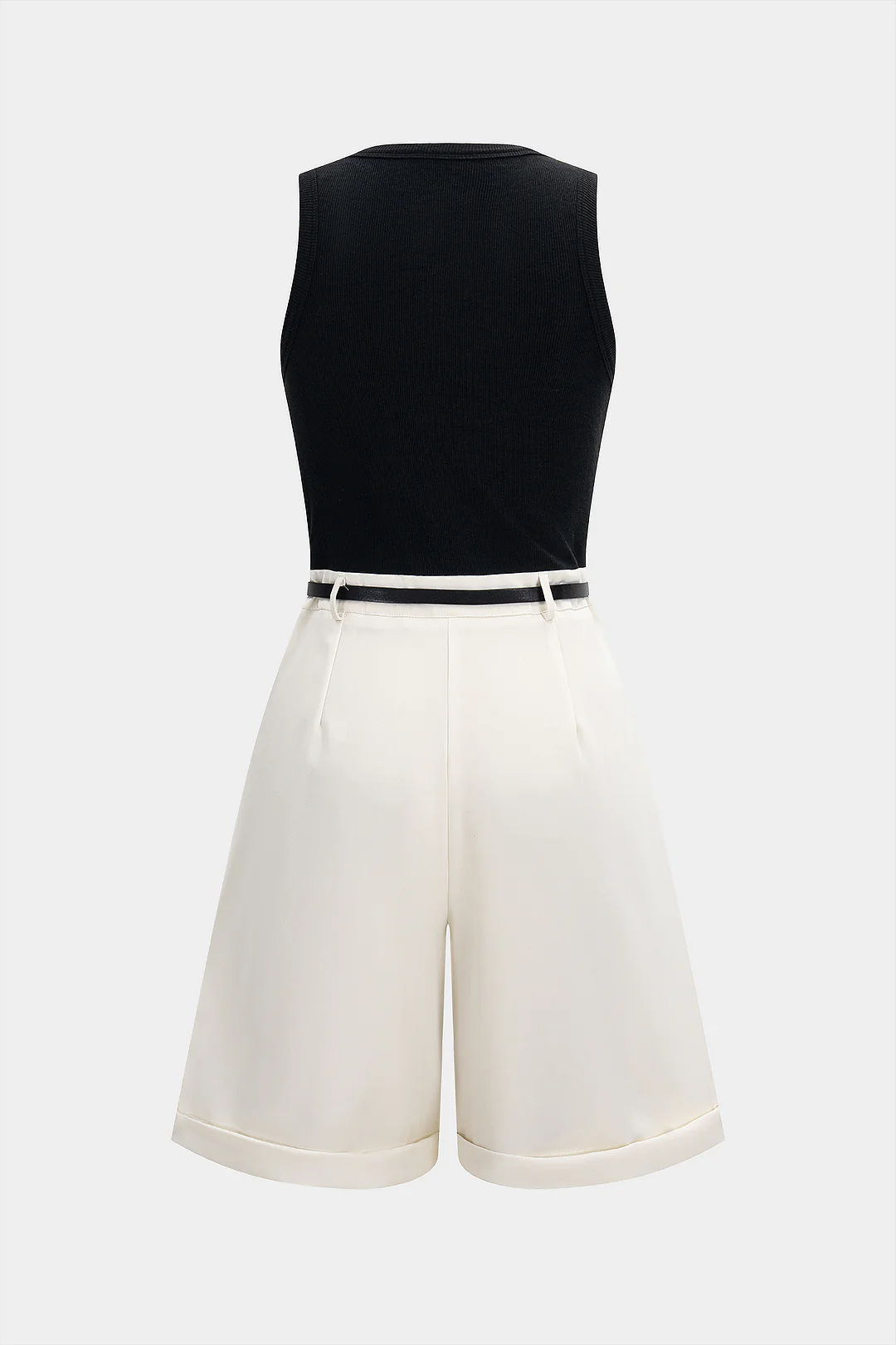 Contrast Patchwork Belted Sleeveless Romper - Flockneti