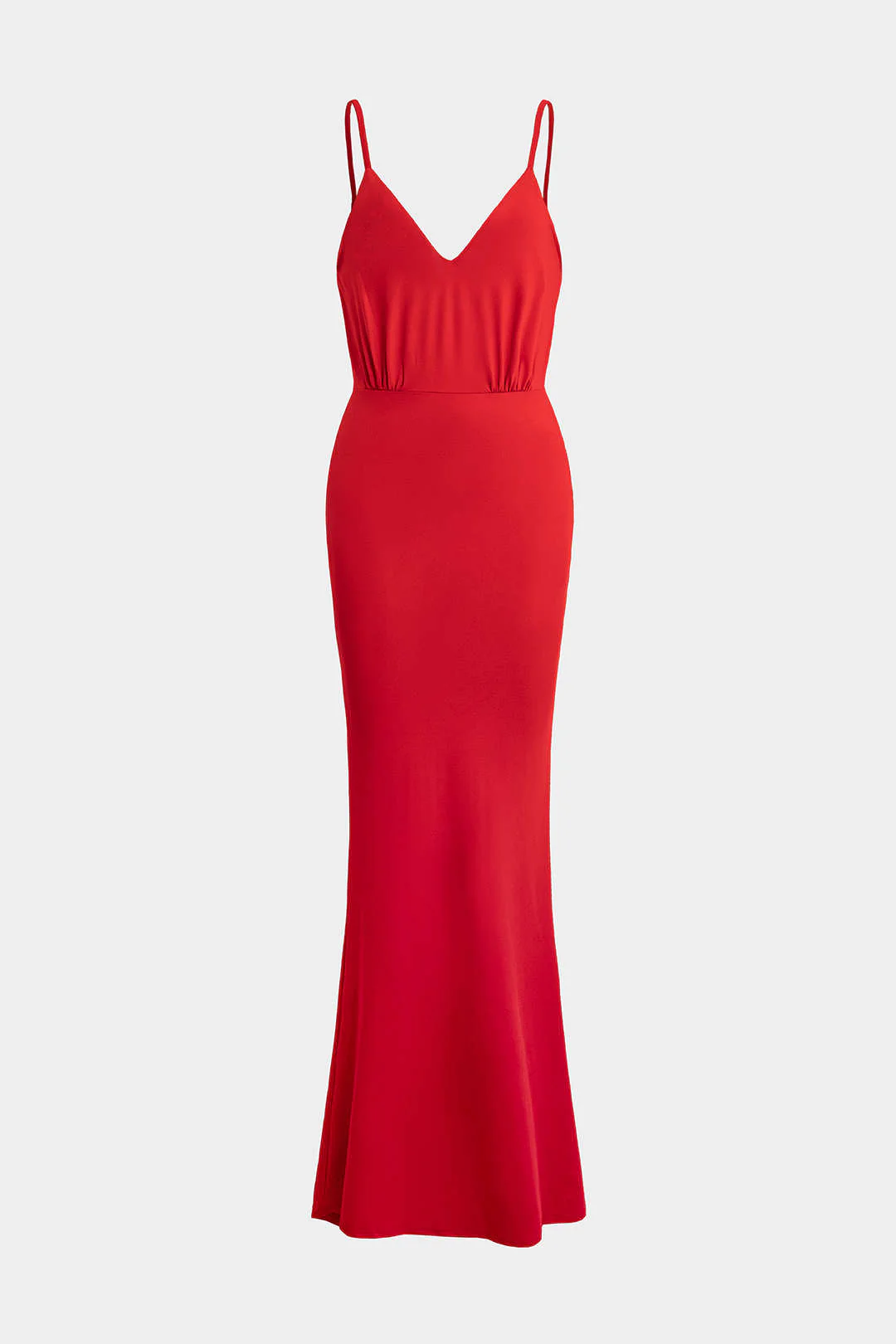 Solid V-Neck Ruched Backless Sleeveless Maxi Dress - Flockneti