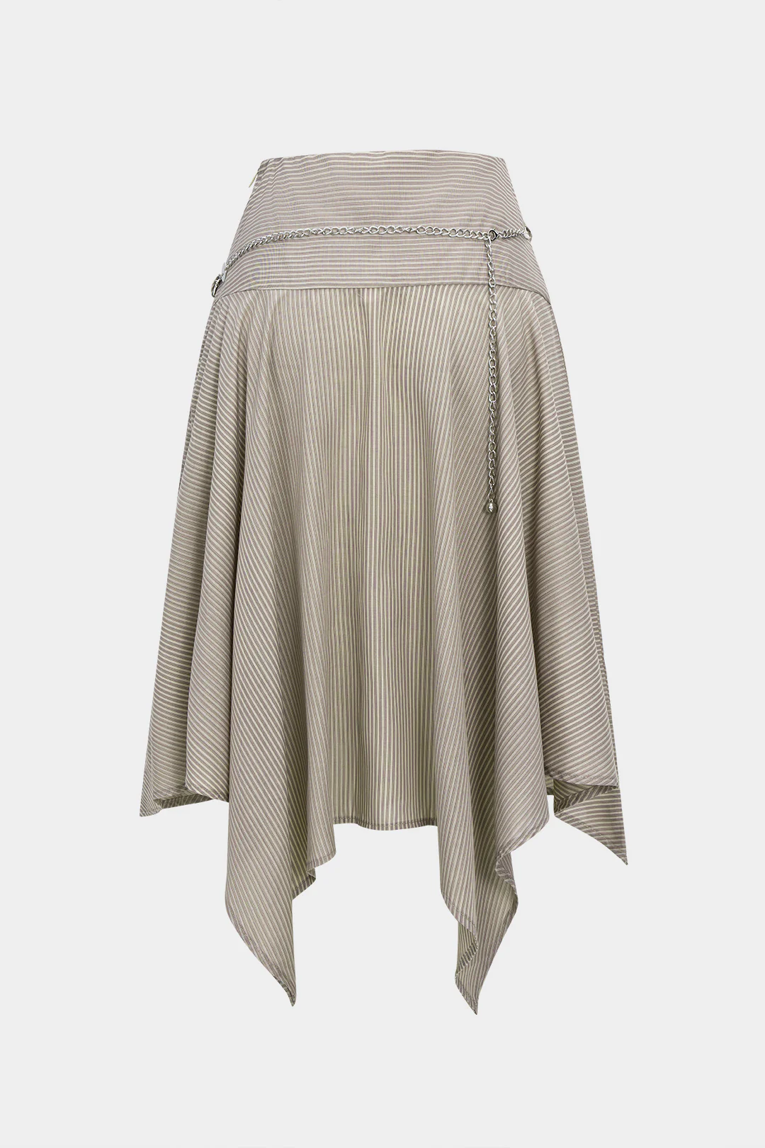 Striped Waist Chain Ruched Asymmetrical Hem Skirt - Flockneti