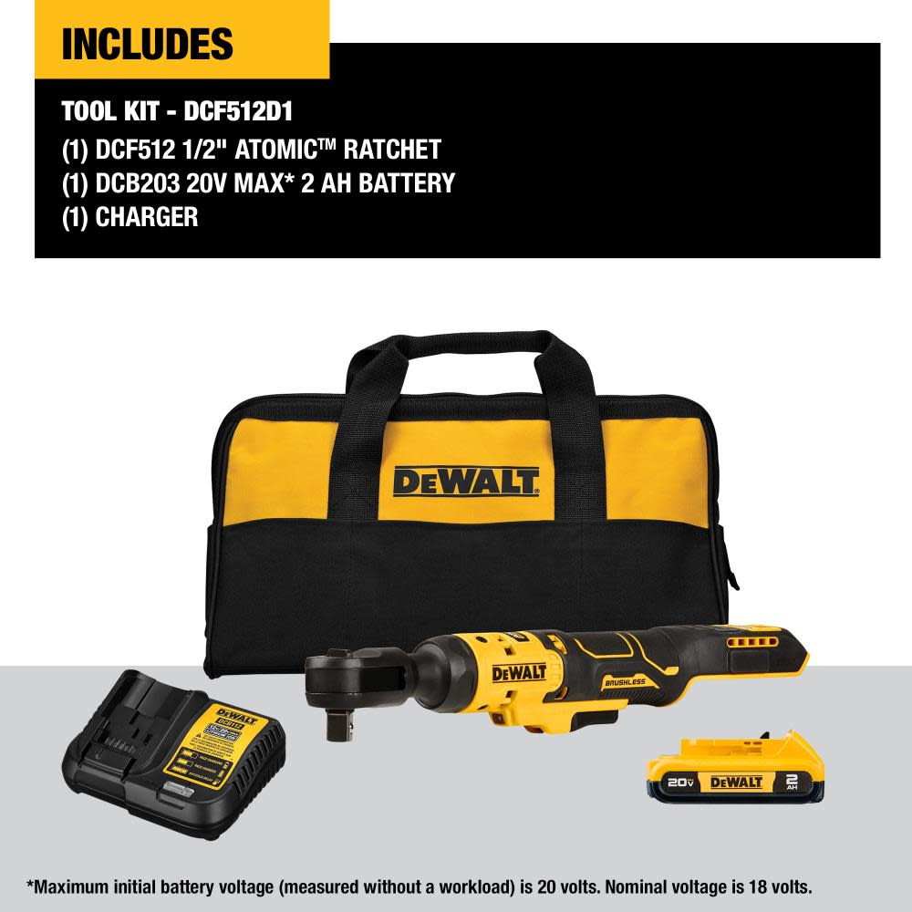 DEWALT ATOMIC 20V MAX Ratchet Brushless Kit 1/2″ - Flockneti