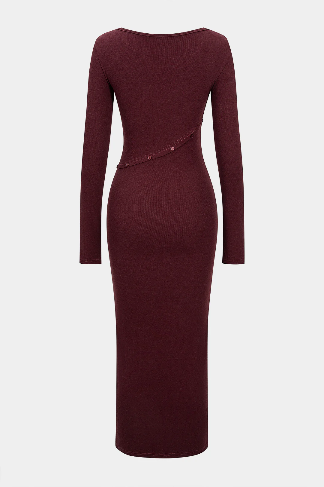 Asymmetrical Button Split Square Neck Long Sleeve Maxi Dress - Flockneti