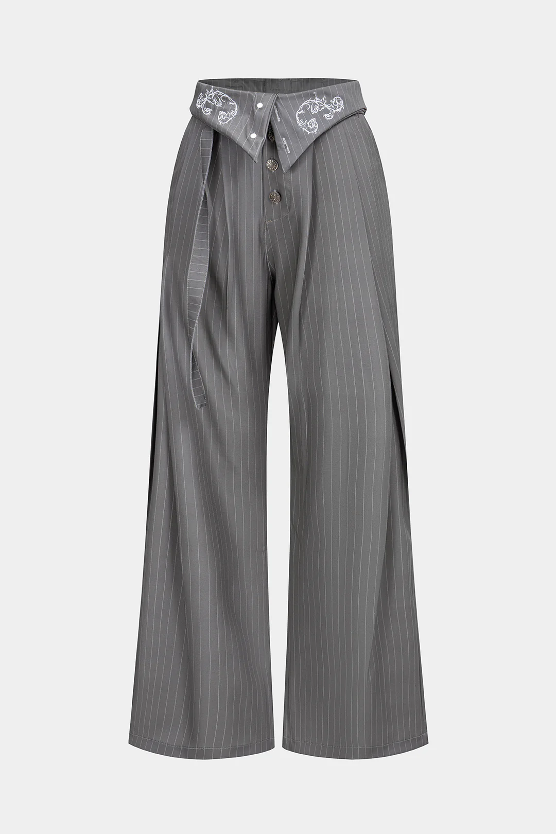 Stripes Print Embroidered Strappy Straight Leg Pants - Flockneti