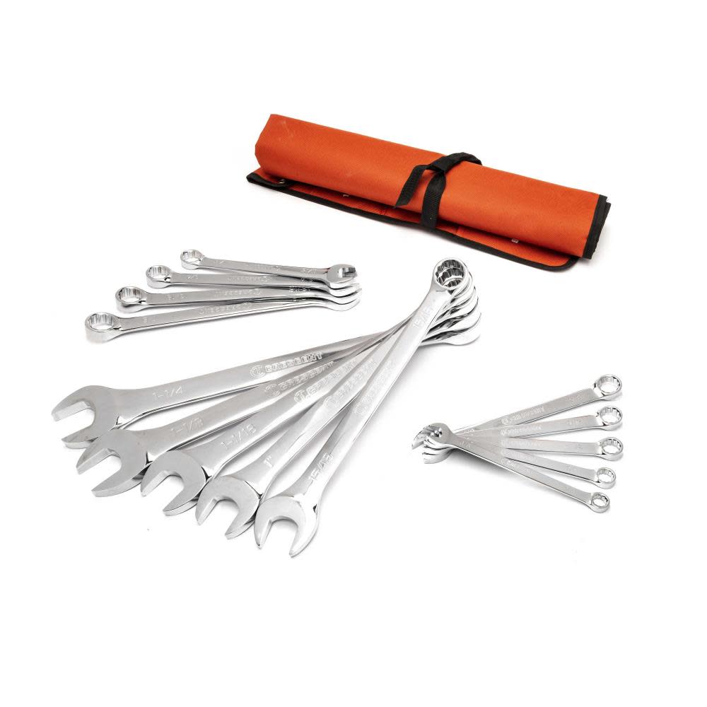 Crescent SAE Combination Wrench Set with Tool Roll 12 Point 14pc - Flockneti
