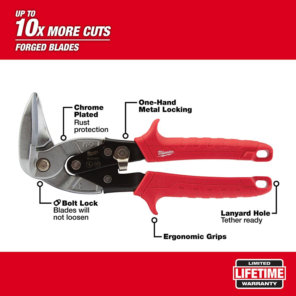 Milwaukee Left Cutting Upright Aviation Snips - Flockneti
