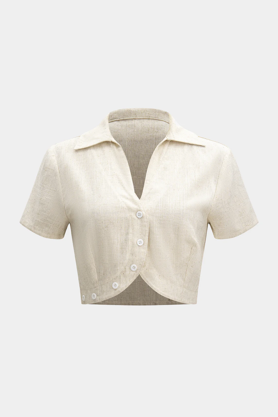 Linen V-Neck Button Short-Sleeve Shirt - Flockneti