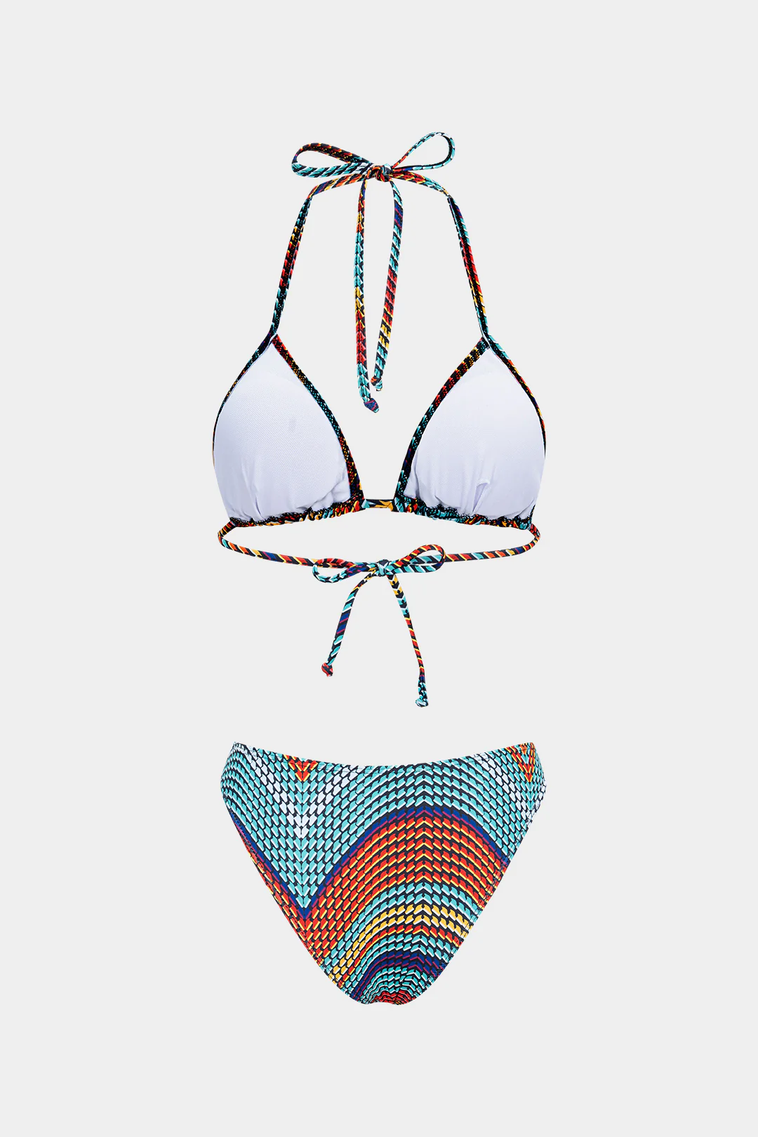 Contrast Halter Neck Tie Up Bikini Set - Flockneti