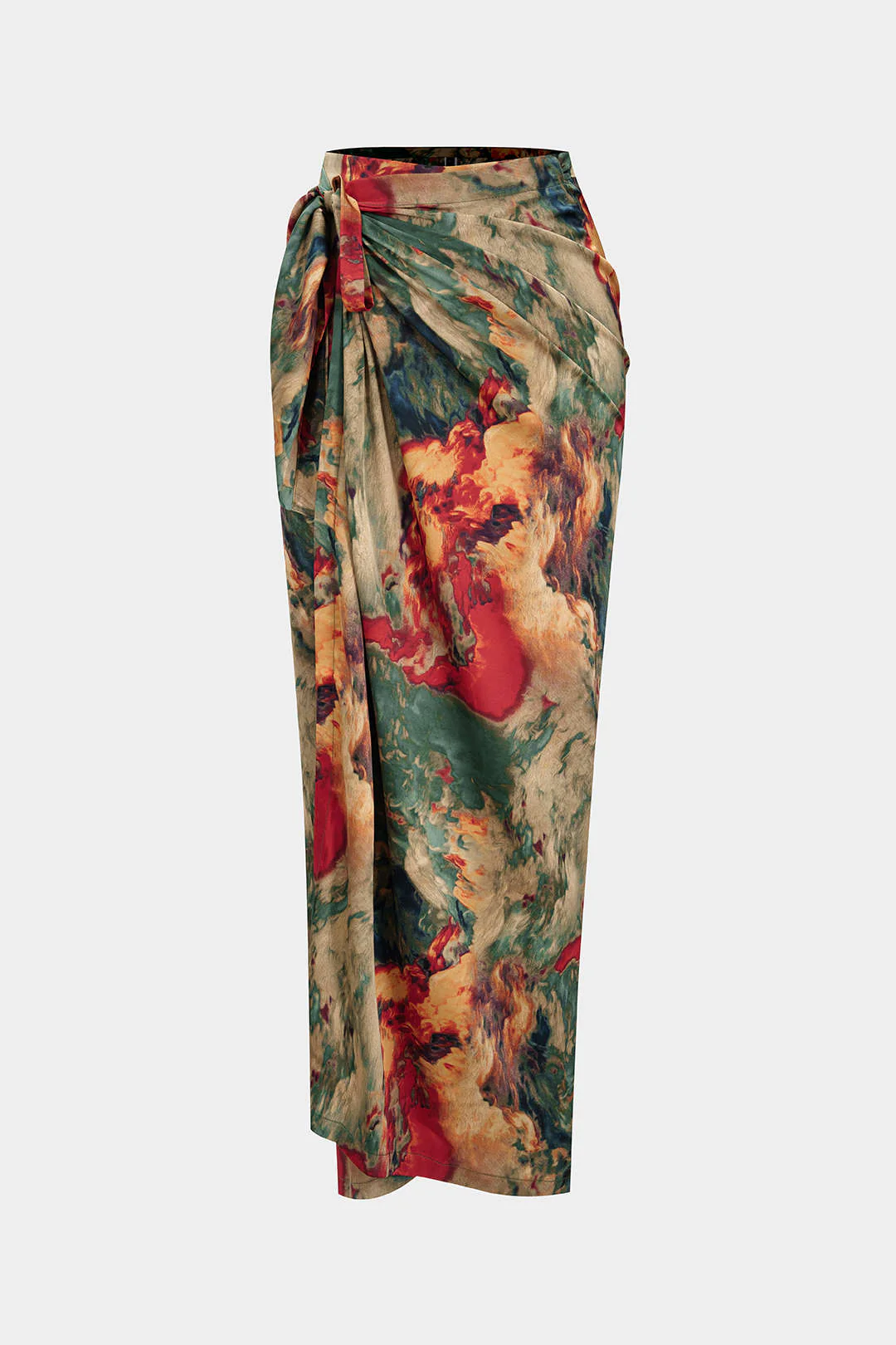 Satin Floral Print Tie Front Skirt - Flockneti