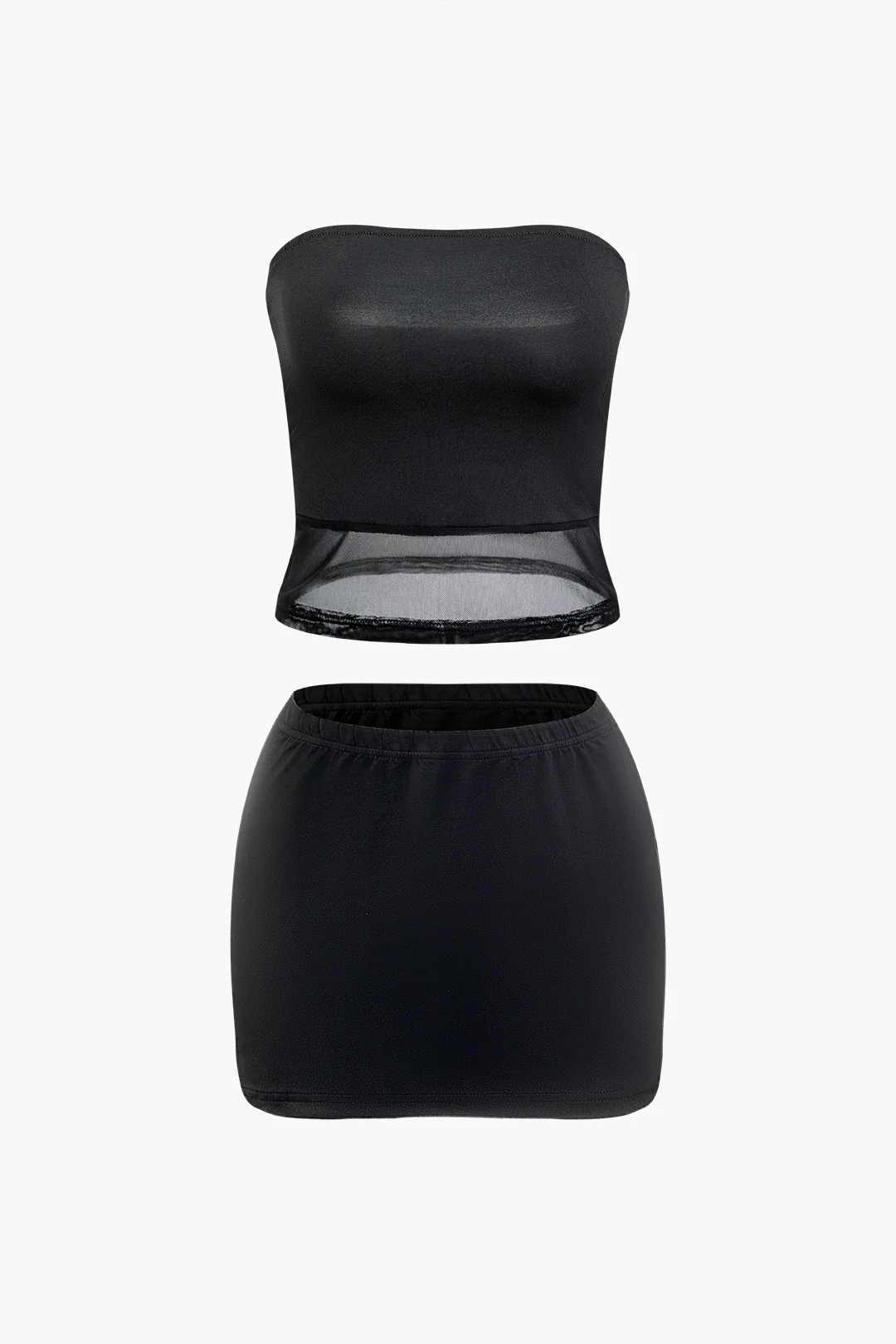 Mesh Hollow Out Tube Top And Skirt Set - Flockneti