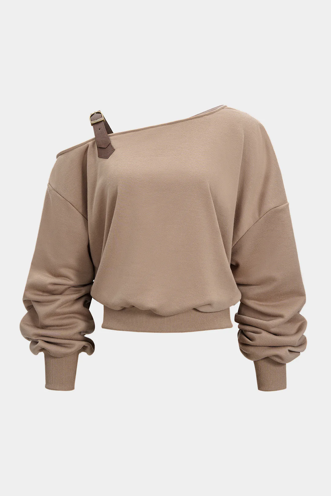 Asymmetrical Neck Ruched Long-Sleeve Top - Flockneti