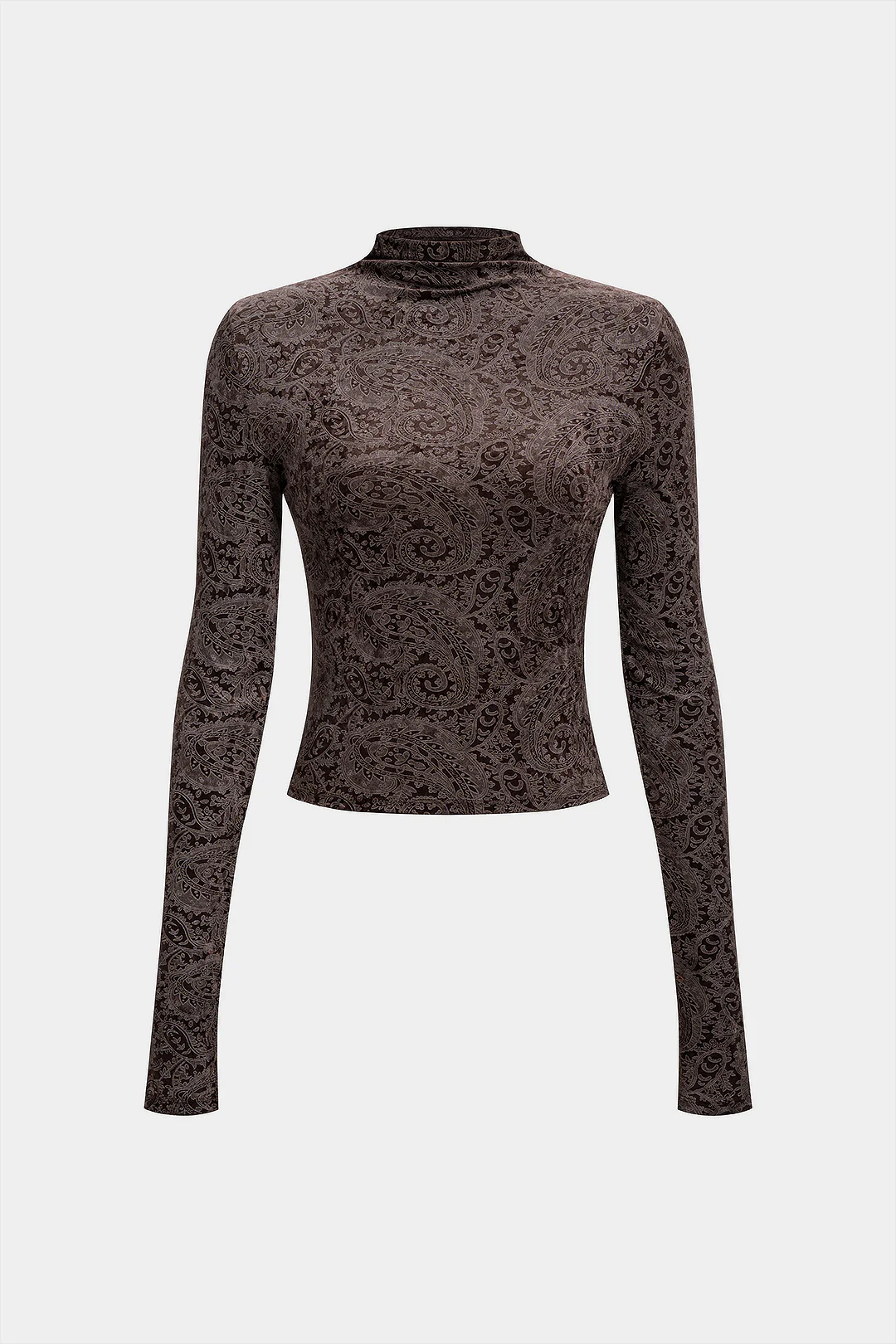 Paisley Print Mock Neck Long-Sleeve Top - Flockneti