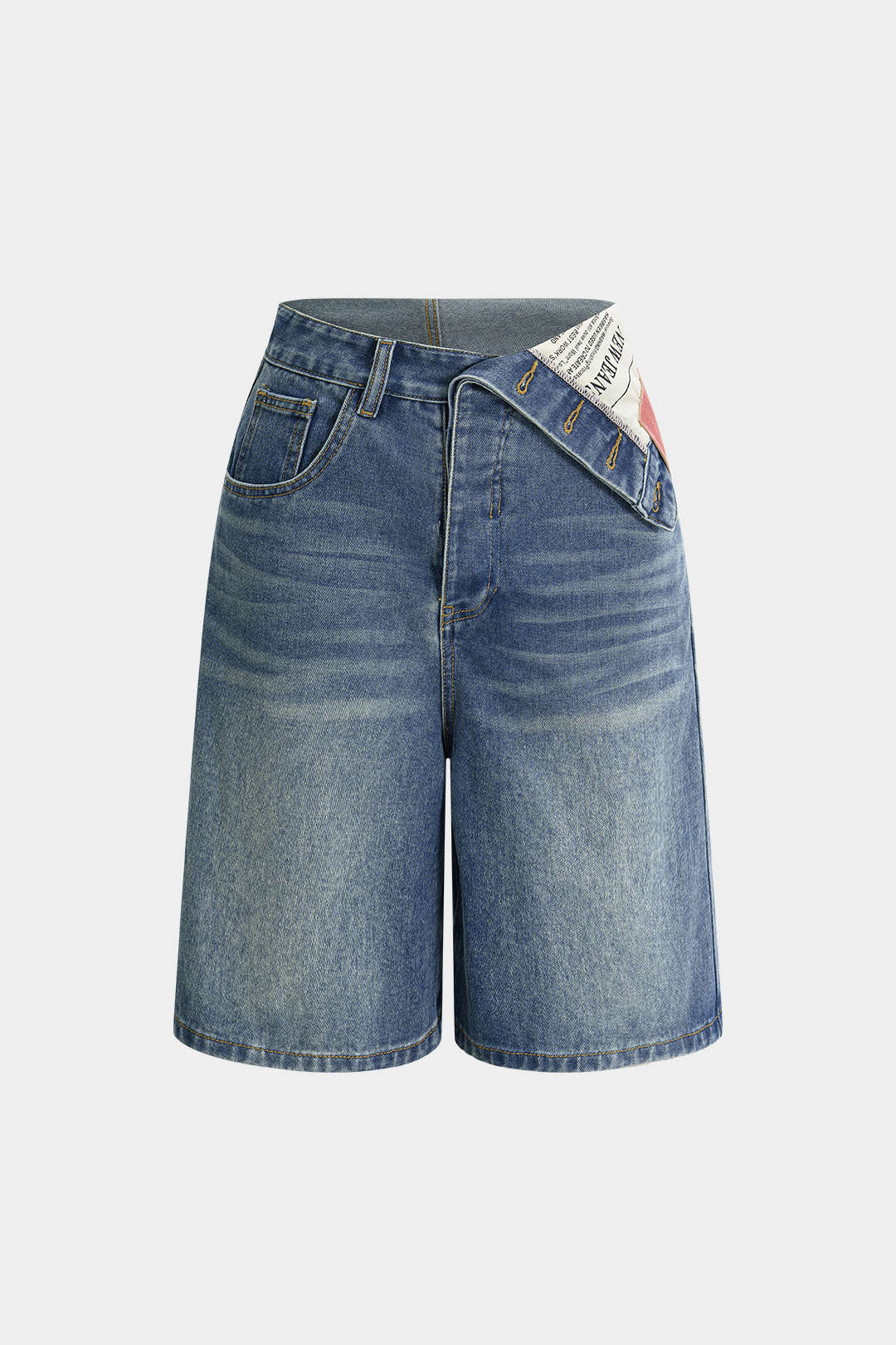 Denim Asymmetrical Pocket Shorts - Flockneti