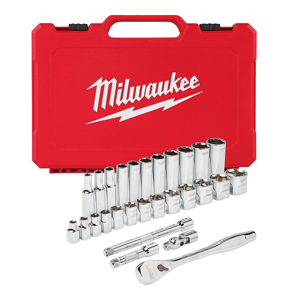 Milwaukee 3/8 in. Drive 28 pc. Ratchet & Socket Set- SAE - Flockneti