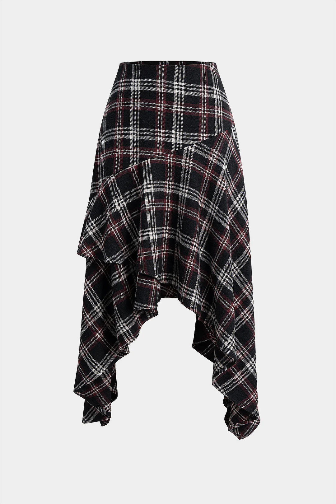 Plaid Print Asymmetrical Irregular Hem Skirt - Flockneti