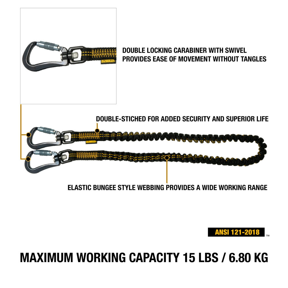 DEWALT Power Tool Lanyard Dual Carabiner 75″ 15 lb Capacity - Flockneti
