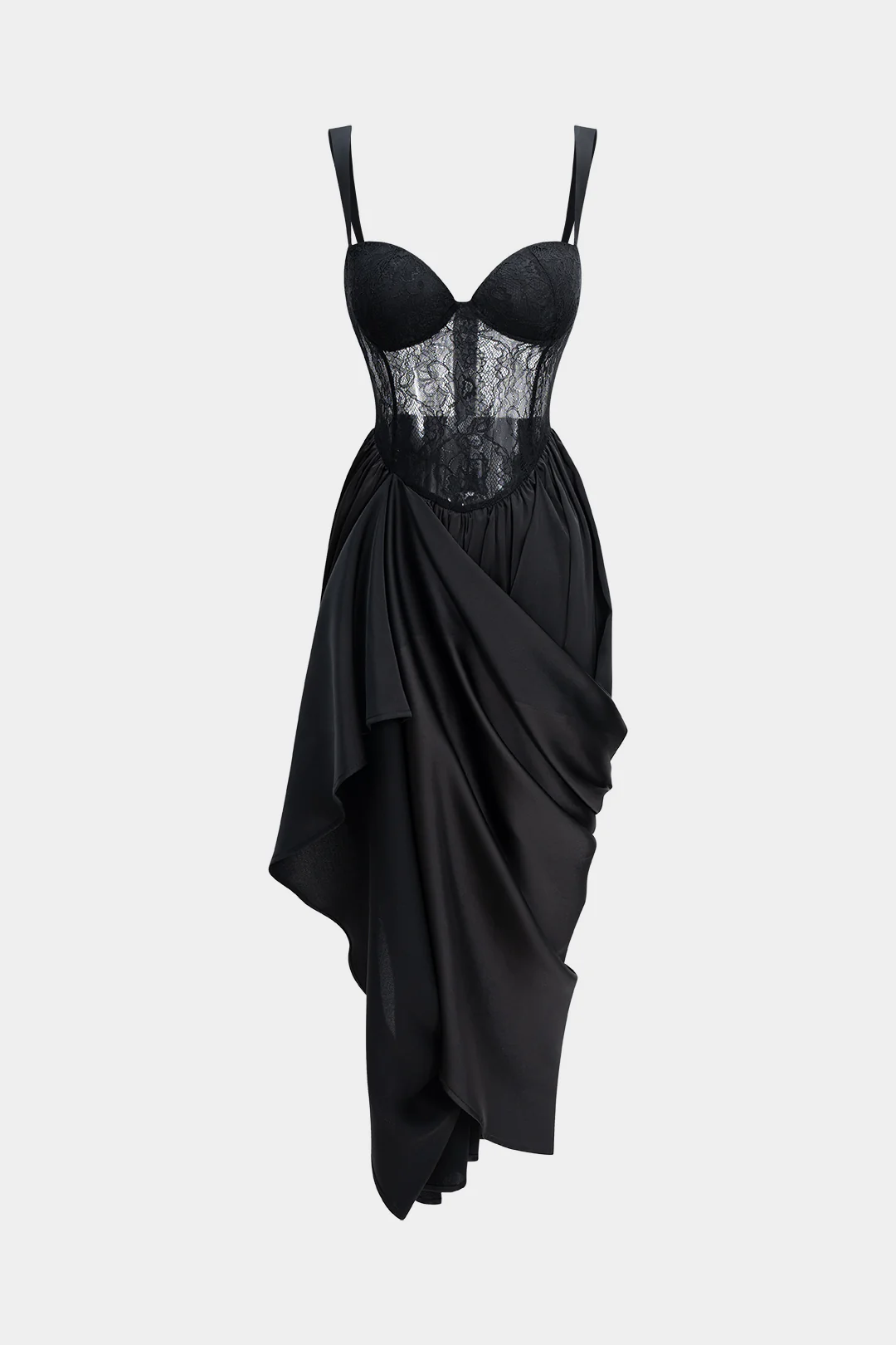 Satin Patchwork Ruched Asymmetrical Sleeveless Maxi Dress - Flockneti