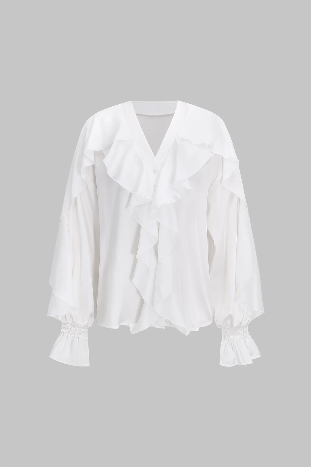 Ruffle V-Neck  Puff Sleeve Shirt - Flockneti