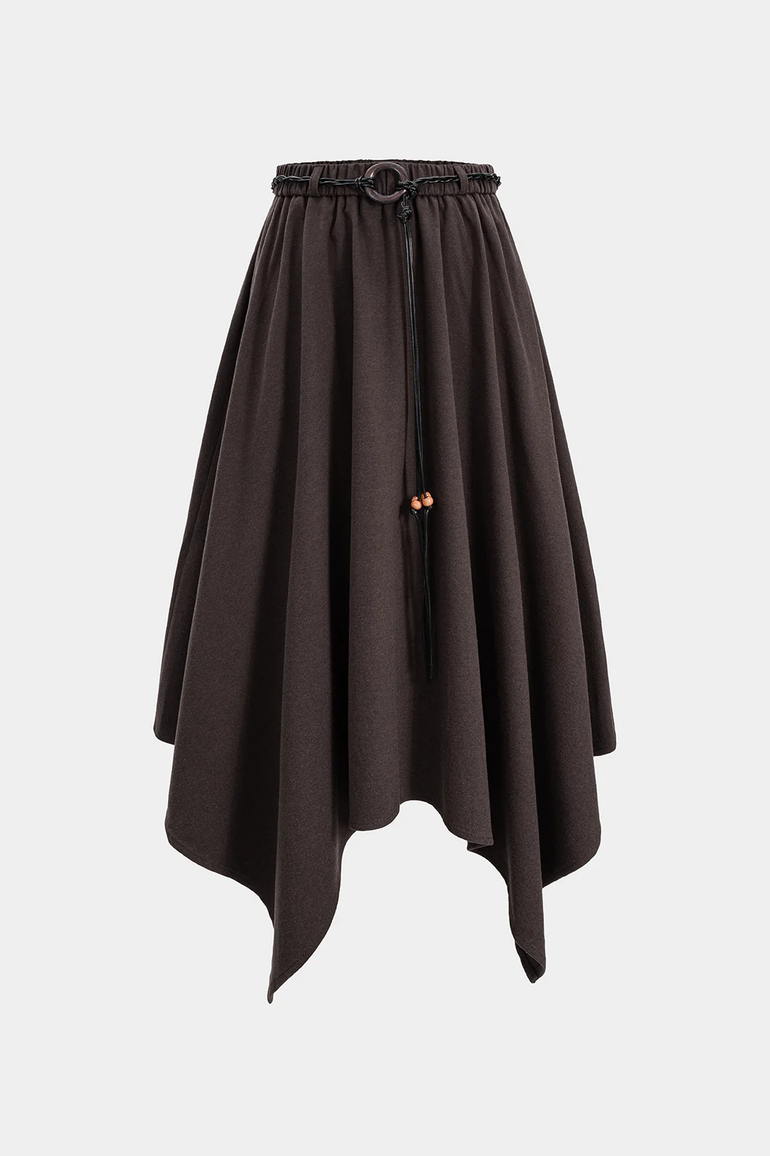 Suede Belted Shirred Waistband Irregular Hem Skirt - Flockneti