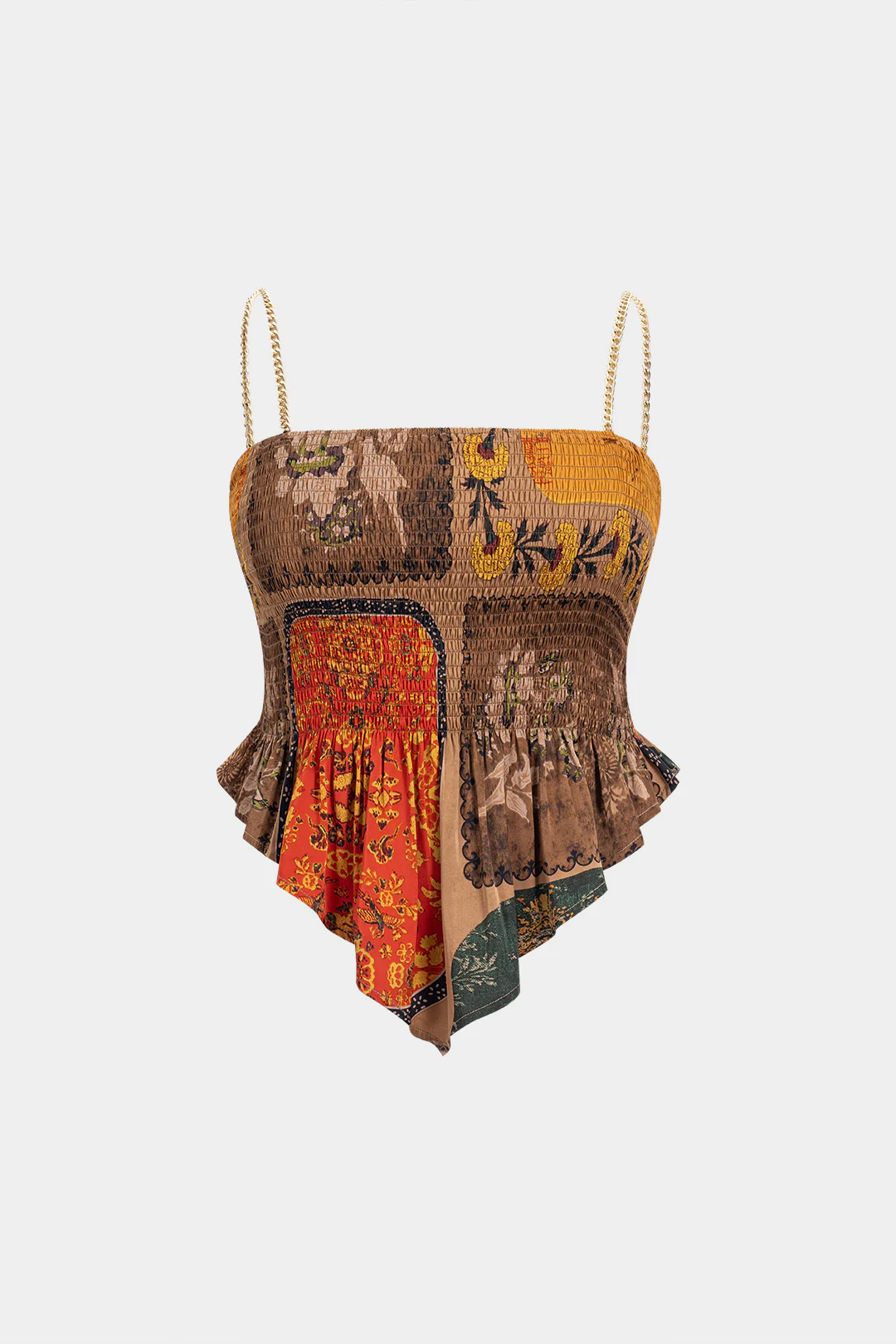 Plus Size Bohemian Print Chain Shirred Cami Top - Flockneti
